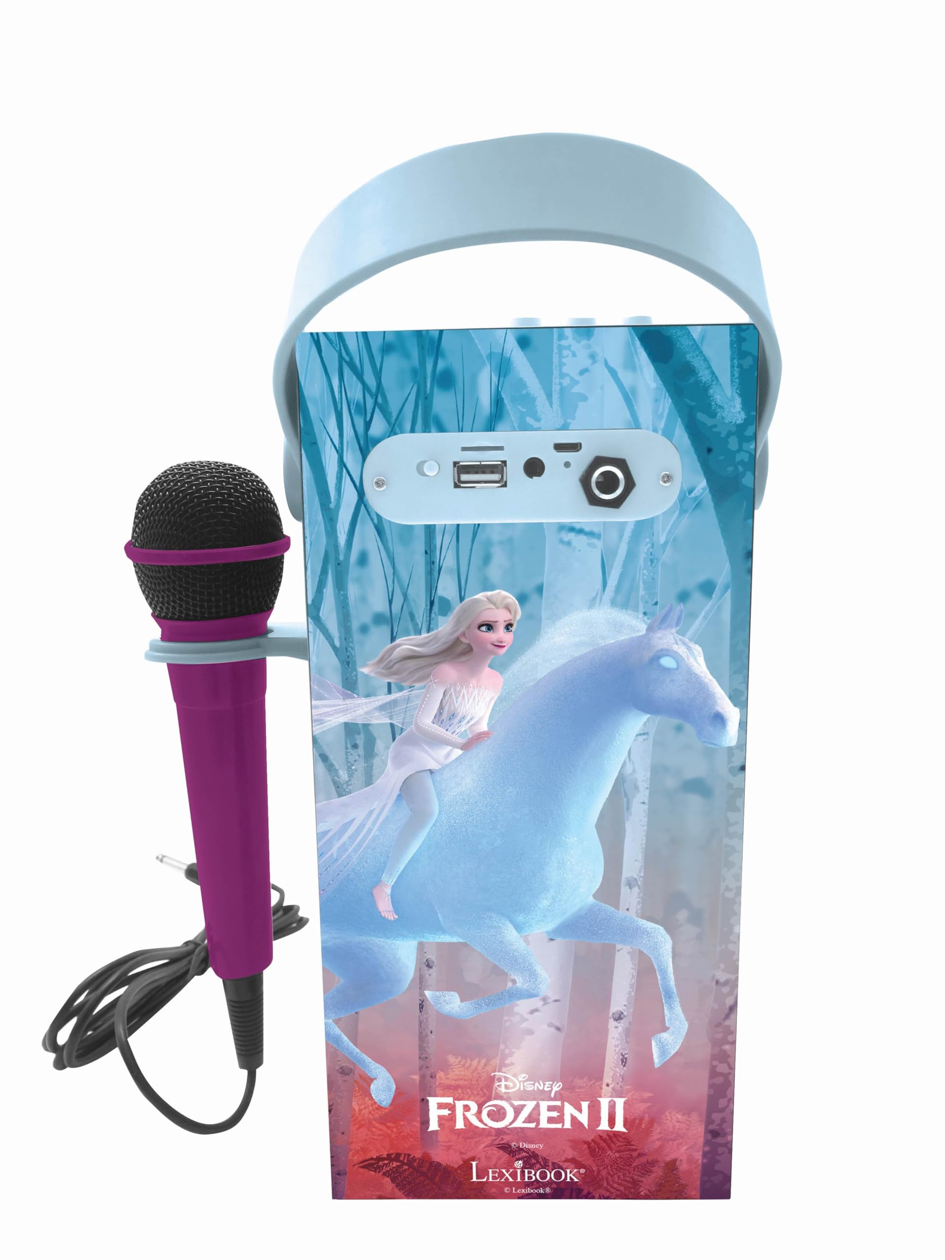 Lexibook Disney Frozen Altoparlante Bluetooth portatile con microfono, karaoke, luce, USB, batteria ricaricabile, blu/viola, BTP180FZZLXB