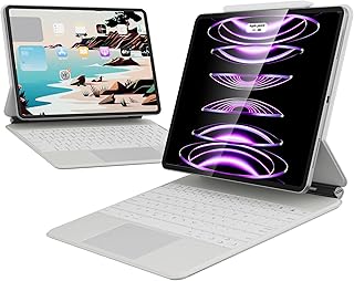 P129 Touch Magic Keyboard: 2022 iPad Pro 12.9 inch 6th 5th 4th 3rd Generation 2021 2020 2018 Alternative Magnetic Cover with Keyboard Trackpad Backlight Wireless for iPad Pro 12.9-inch White