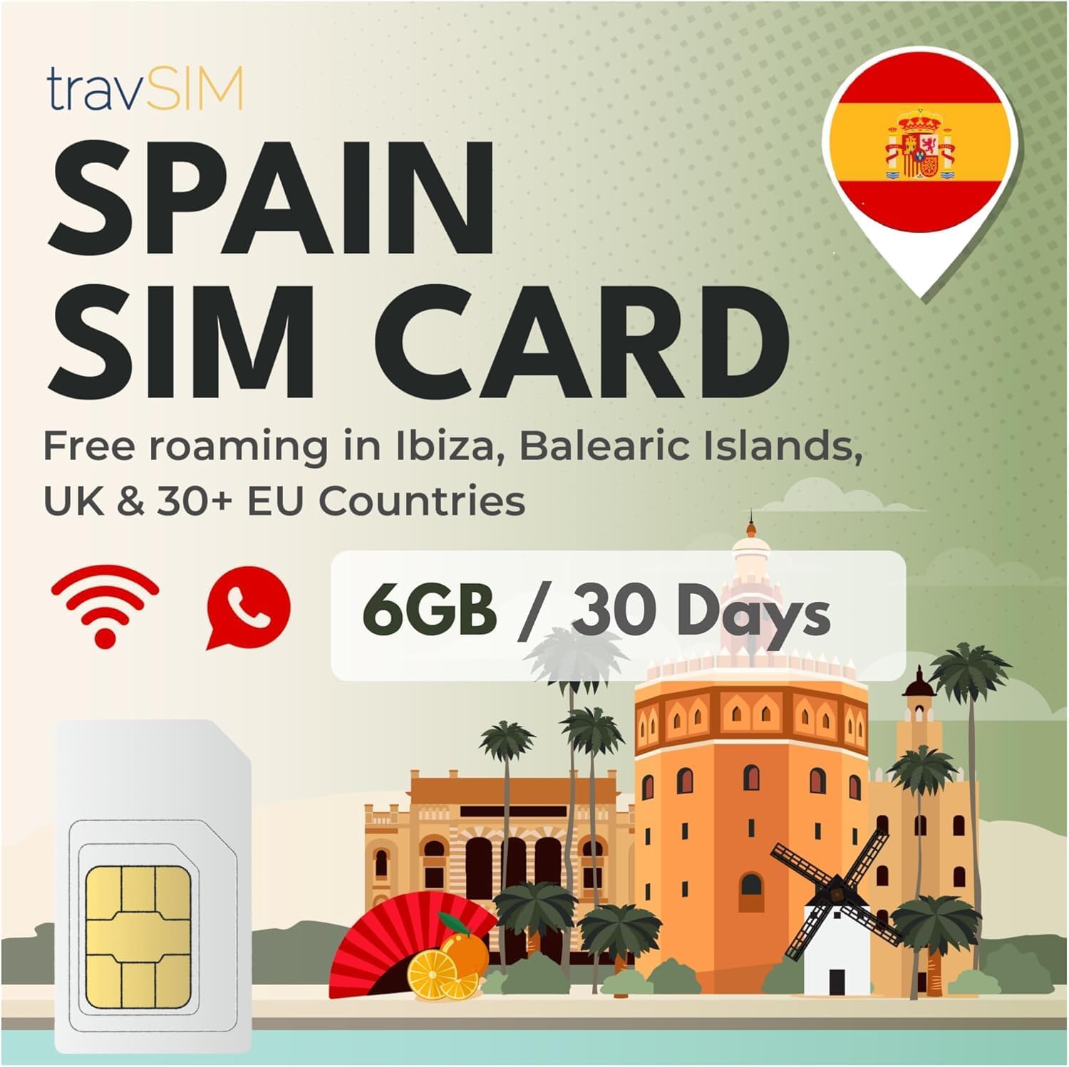 travSIM SIM-kaart Europa | 6 GB gegevens met 4G/5G-snelheden | Onbeperkt bellen | Te gebruiken in het Verenigd Koninkrijk, Zwitserland en meer dan 30 EU-landen | Het plan is 30 dagen geldig