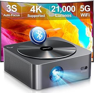 【Bright Corners & HDR10】Ultimea Projector 4K Support, 6D Keystone, Native 1080P Projector with Auto Focus, 21,000 Lumens 5G WiFi Bluetooth Outdoor Projector, for iOS Android Phone/TV Stick/PS5/Garden