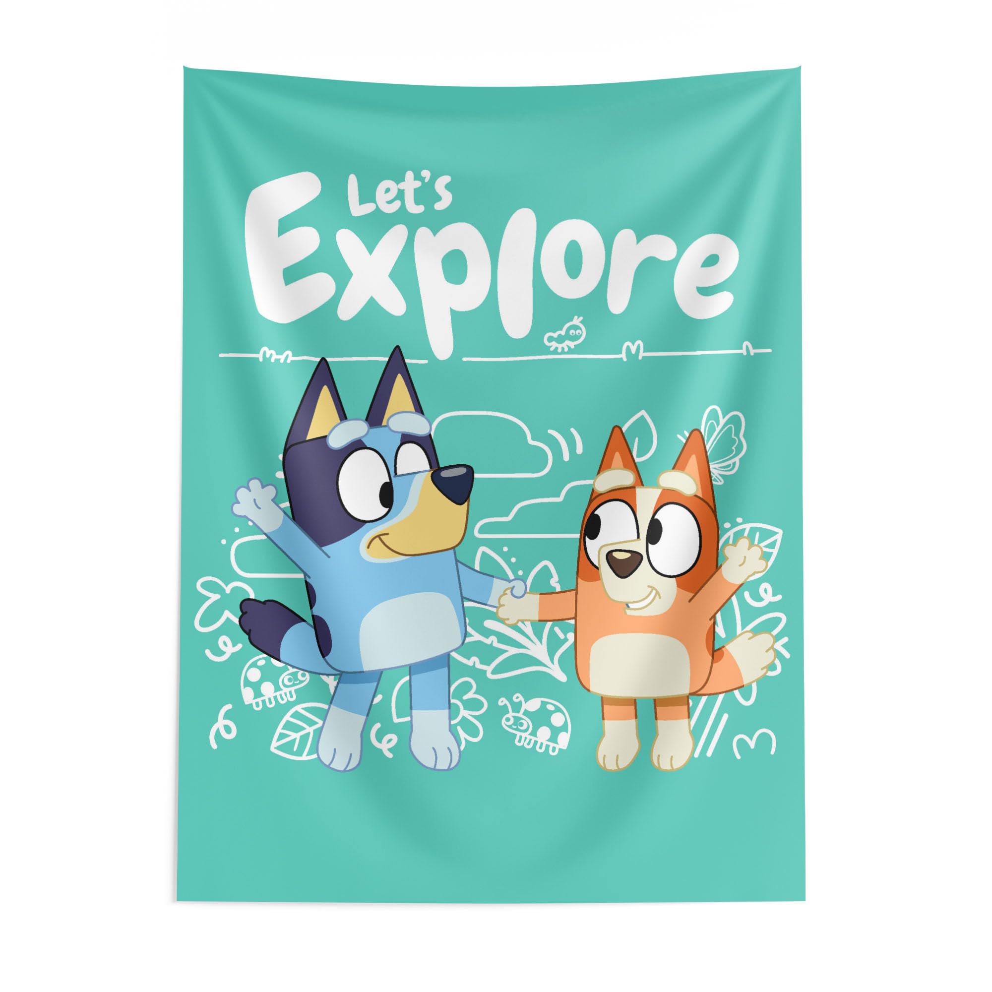 Northwest Bluey Happy Explorers Wall Hanging Tapestry, Nursery Playroom Decor, Lightweight Washable Fade Resistant, 40x57 inches