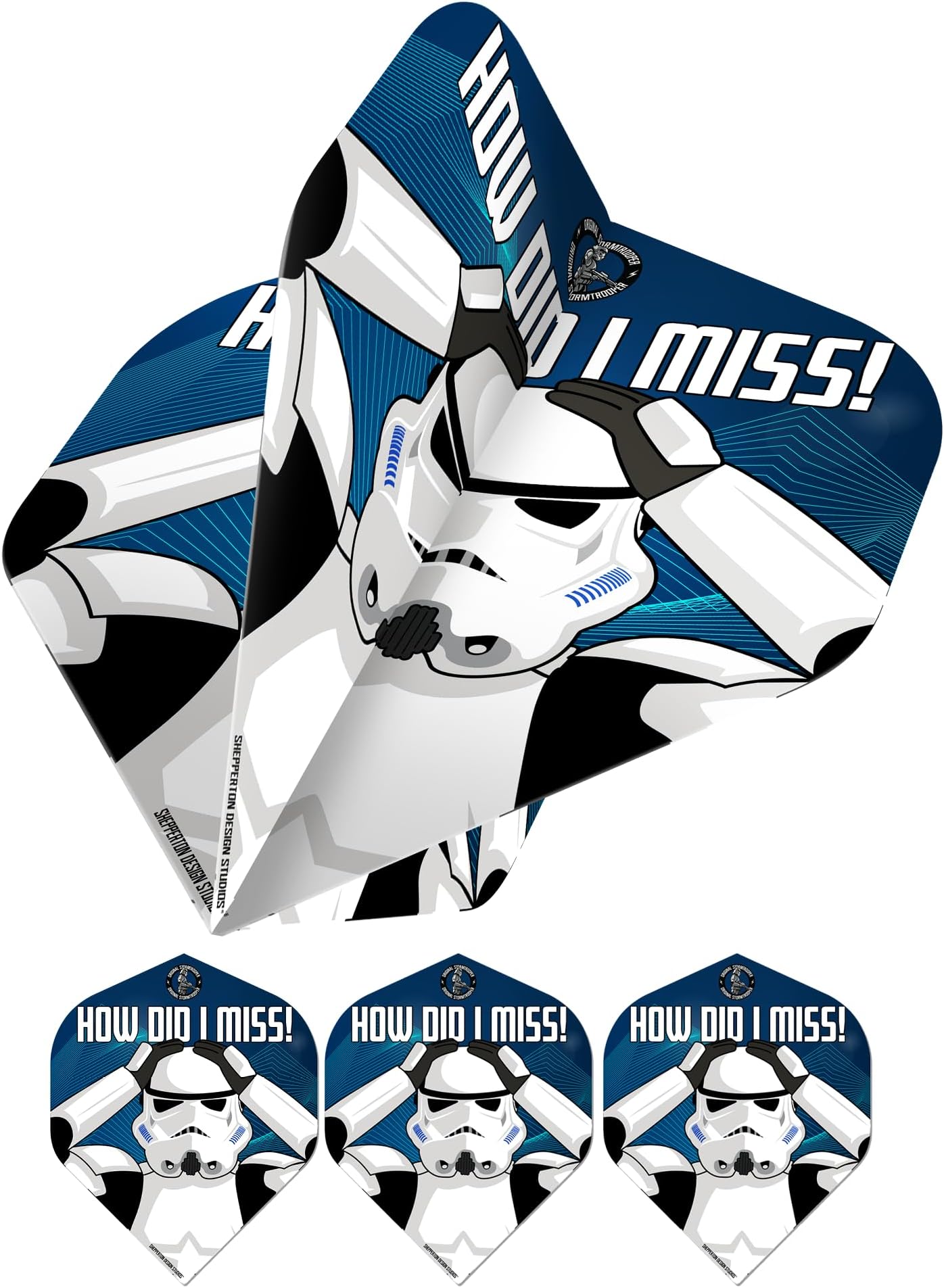 Original Stormtrooper Officially Licensed Dart Flights, Standard No2 Shape, 100 Micron, How did I Miss, 1 Set of 3 Flights (F4159)