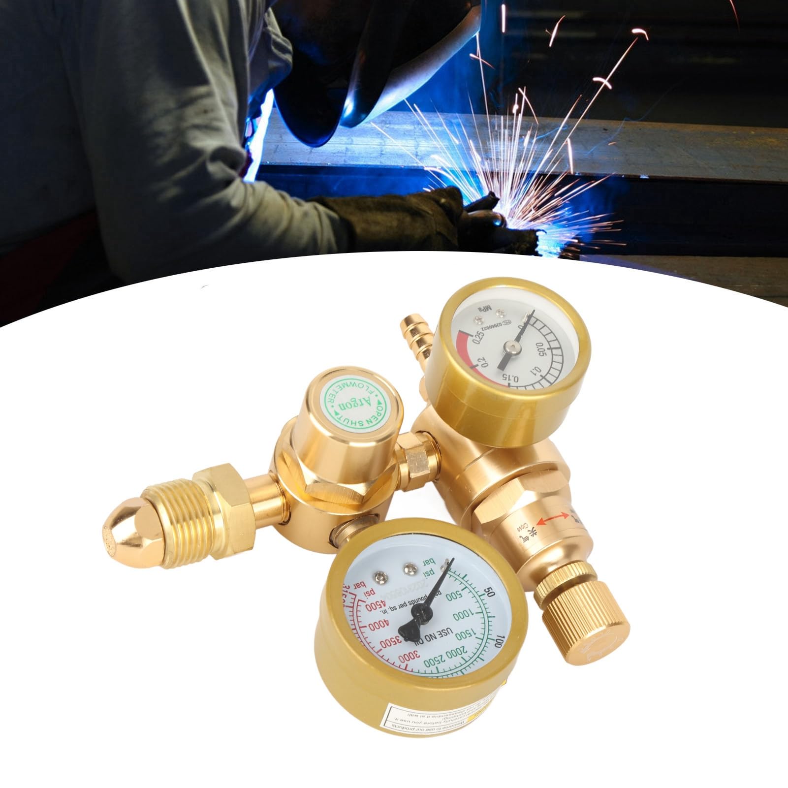 Regolatore Flussometro CO2 Argon, Doppio Manometro, Regolatore Gas per Saldatrici MIG TIG, Ingresso 0 4500 Psi, 1 Uscita 4 Pollici, Filettatura Maschio G5 8 Pollici, Portata