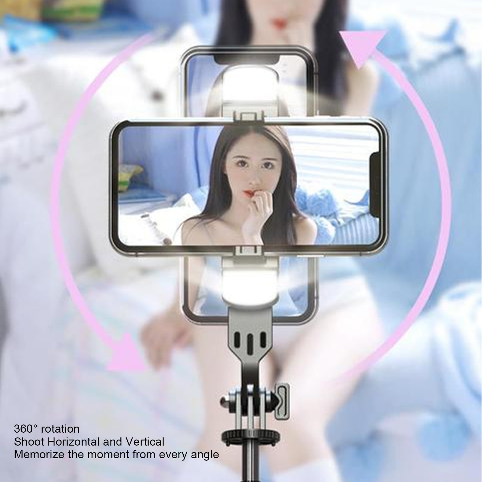 Trípode extensible para selfie de 63 grados con luz, trípode portátil para teléfono celular, rotación de 360 grados para transmisiones en vivo, grabación de video