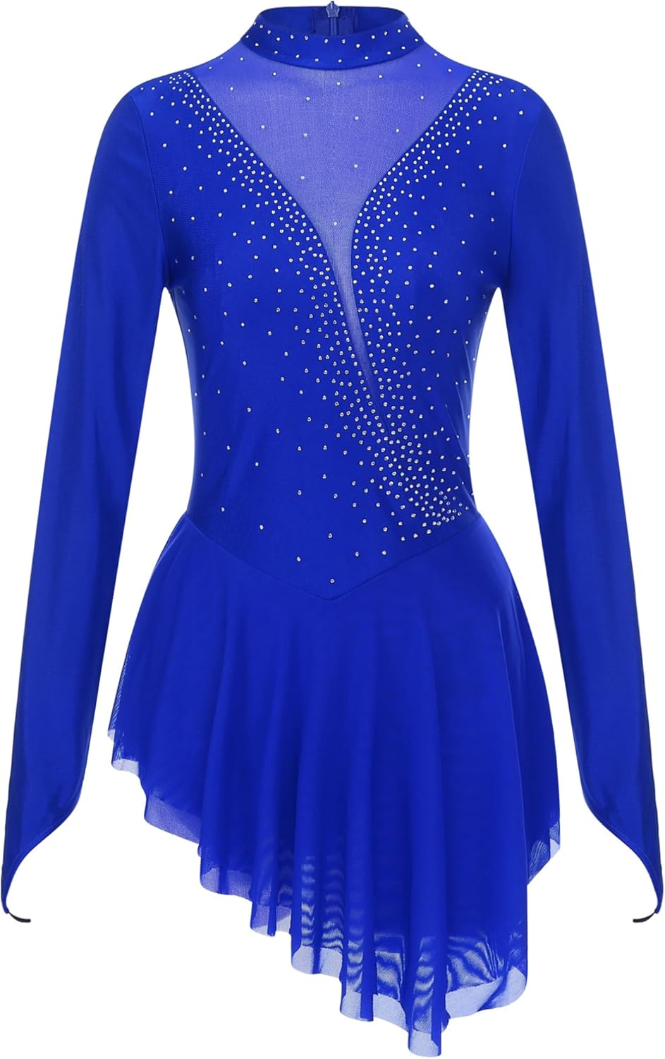 ranrann Women's Glittery Rhinestones Figure Ice Skating Dress Irregular Hem Lyrical Ballet Dance Leotard Dance Dress