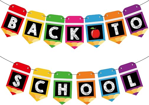 Back to School Decorations, Welcome Back to School Banner with Hanging Ornaments, First Day of School Supplies First Day of School Pencil Banner, Kindergarten Preschool Classroom Home Party Decor