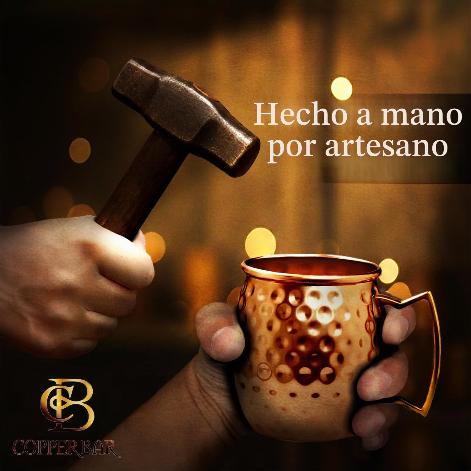 Moscow Mule tazas 100% sólido cobre, martillado, Set de regalo de 2, 16oz, no níquel auténtico mango, Bonus: 2 pajitas + 1 shot cristal + agitador & 2 Libros Electrónicos por copper-bar