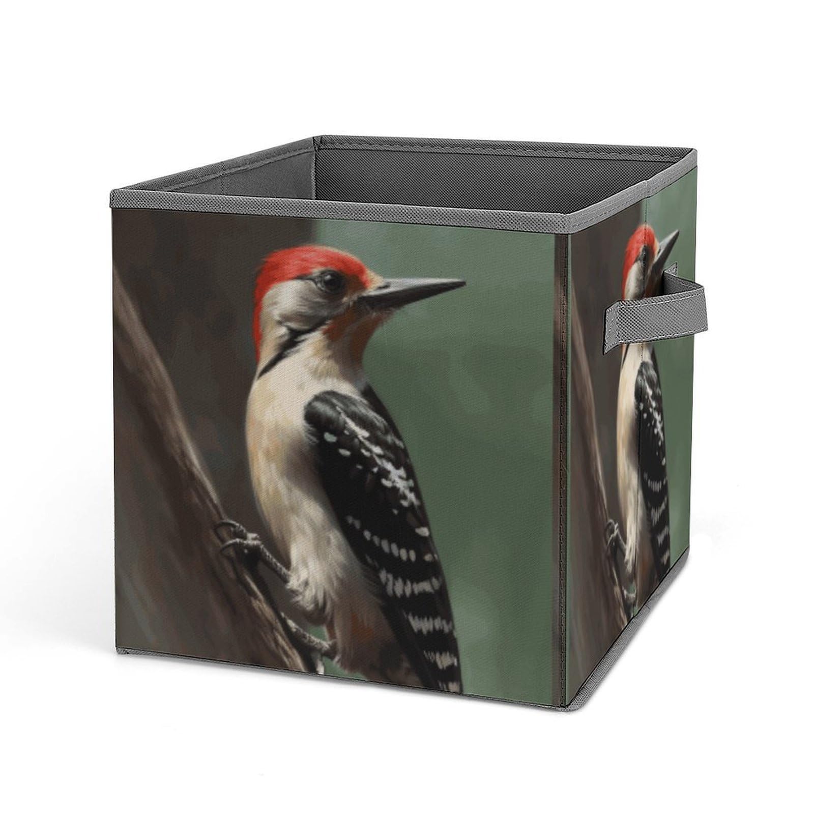 MUSM Woodpecker Foldable Storage Box Collapsible Fabric Organizer Large Capacity Folding Storage Bins with Handles for Home Bedroom Closet 10.6 X 10.6 X 10.6 Inches
