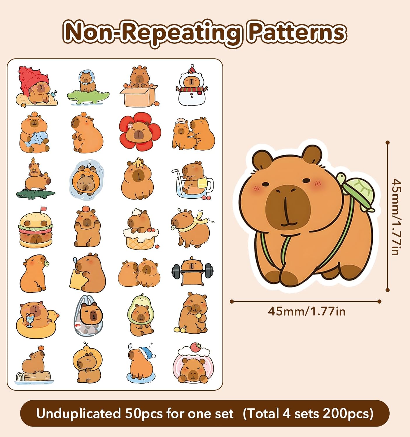 200pcs Capybara Stickers, Cute Vinyl Stickers Laptop Guitar Suitcase DIY Water Bottle Stickers for Kids Waterproof Animals Decals Sticker for Adults Teens Kids Classroom Prizes