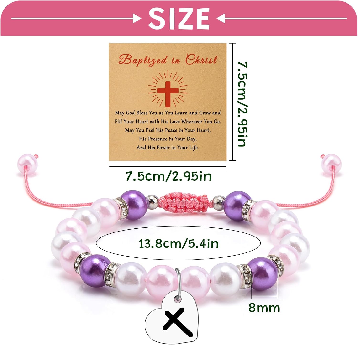 First Communion Gifts Beaded Bracelet Baptism Confirmation Gifts Religious Keepsake Catholic Christian Easter Gift for Daughter Granddaughter Niece Sister Women Jewelry Bracelet with Massage Card - Image 2