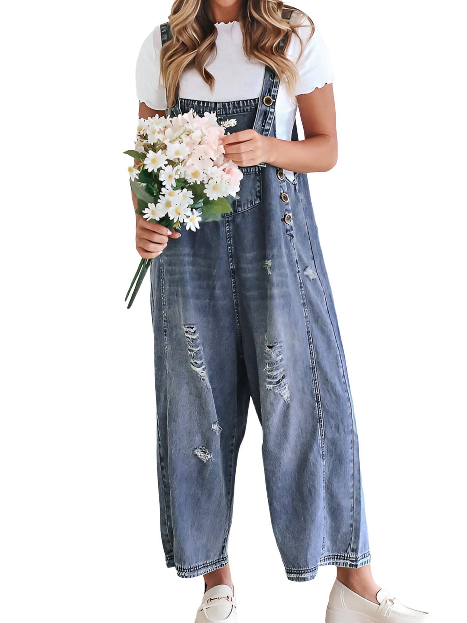 Denim Jumpsuits for Women Straight Leg Stretch Jeans Dungarees Dungarees Regular Fit with Adjustable Straps-image-34
