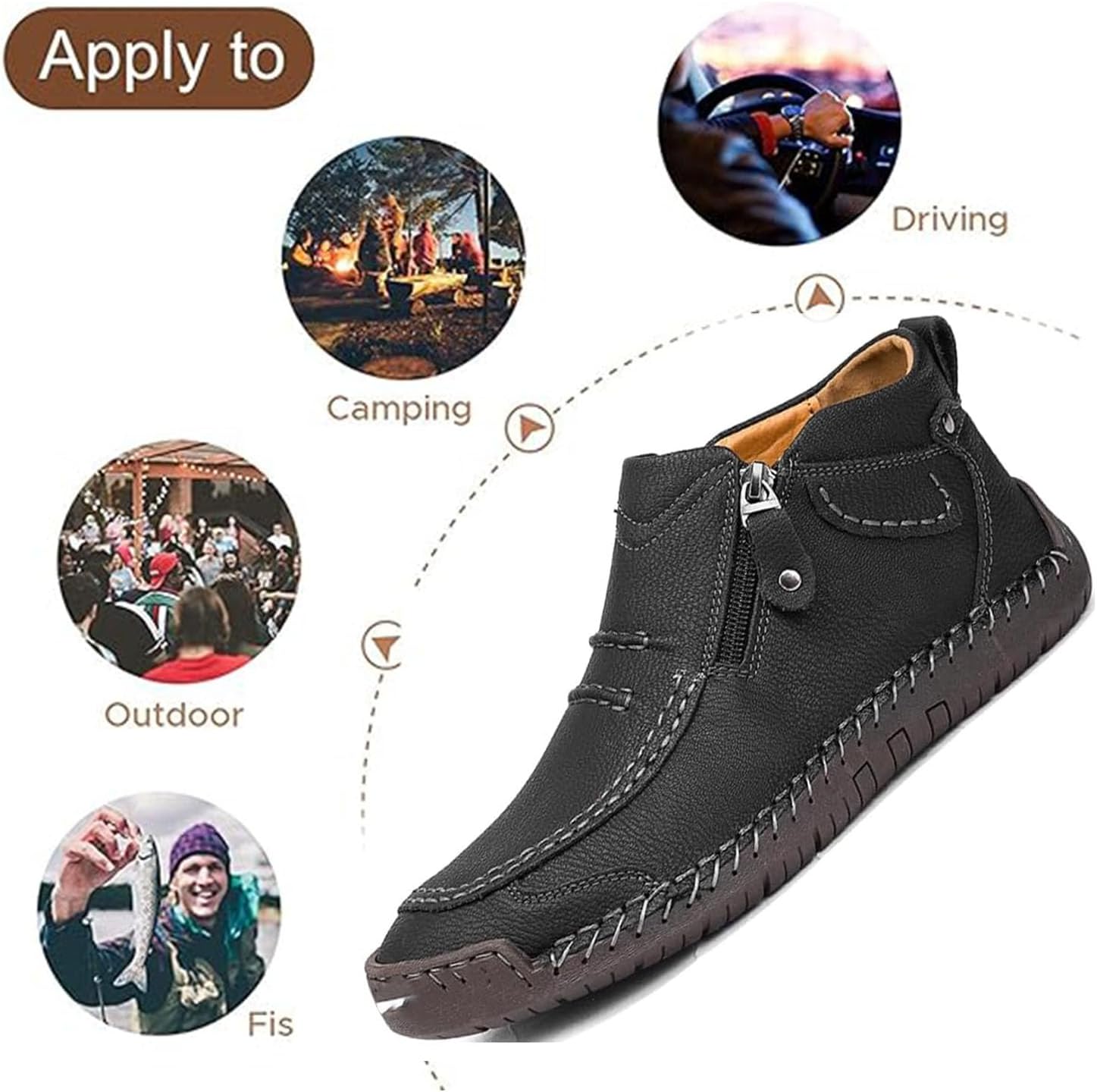 Men’s Slip-On Orthopedic Leather Boots,Men’s Handmade Premium Leather Slip-On Driving Boots,Men Side Zipper Orthopedic Shoes for Driving Hiking