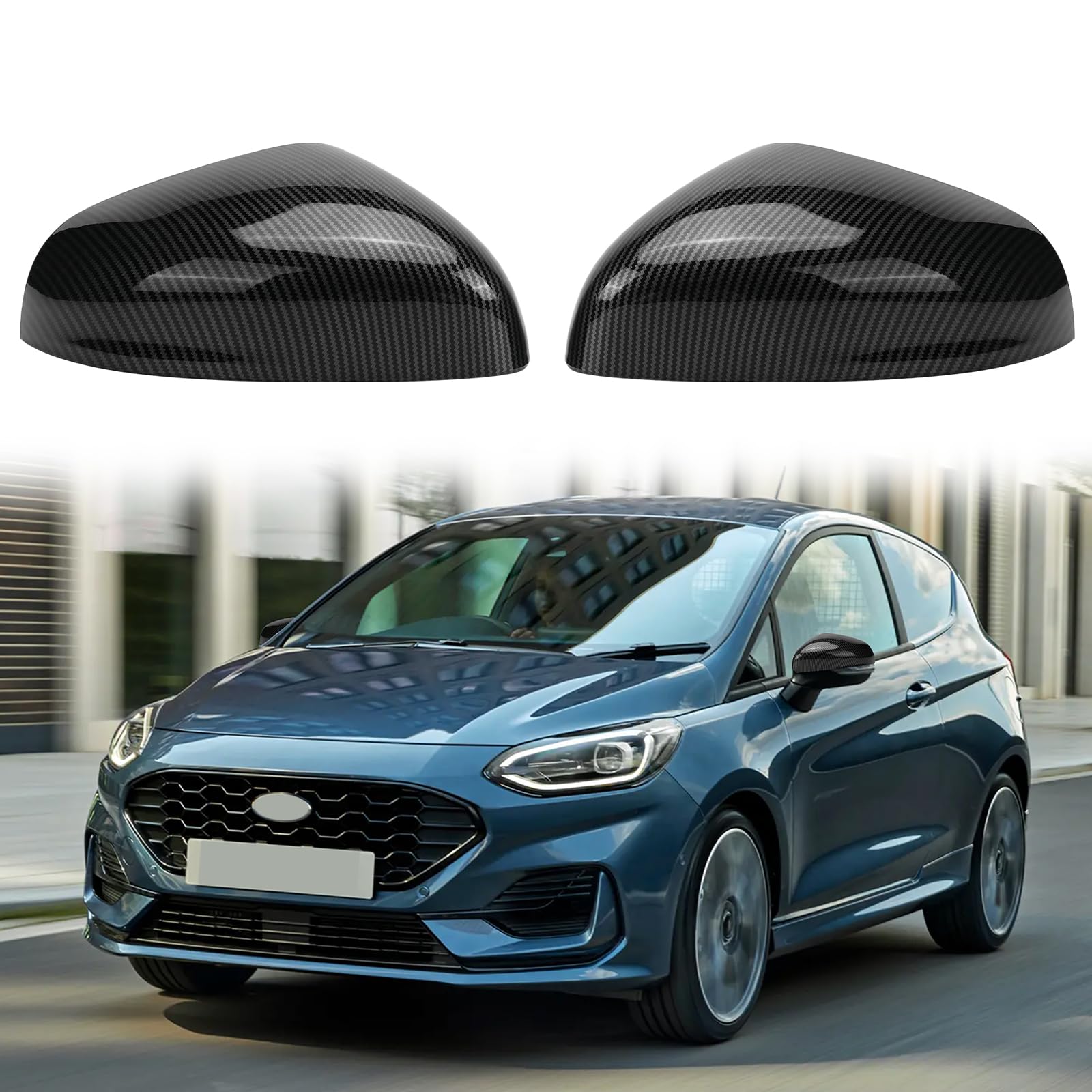 Cappuccio Dello Specchietto Retrovisore Sostituzione per Ford Fiesta 2017-2023/Puma 2019-2024, Cappucci per Specchietti Retrovisori Cromati Copri Specchietto Retrovisore Automatico (carbonio)