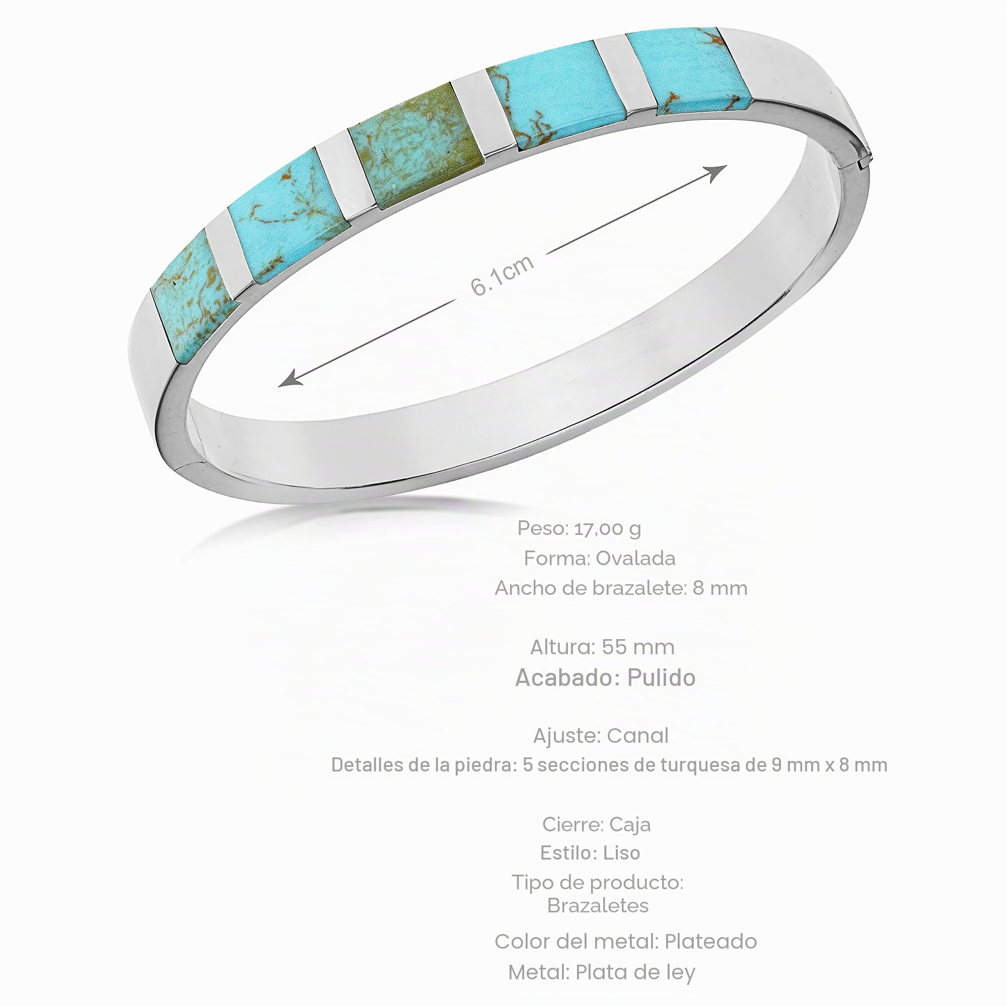 Tuscany Silver 8.35.1766 Pulsera de plata de ley (925/1000), con turquesa de mujer