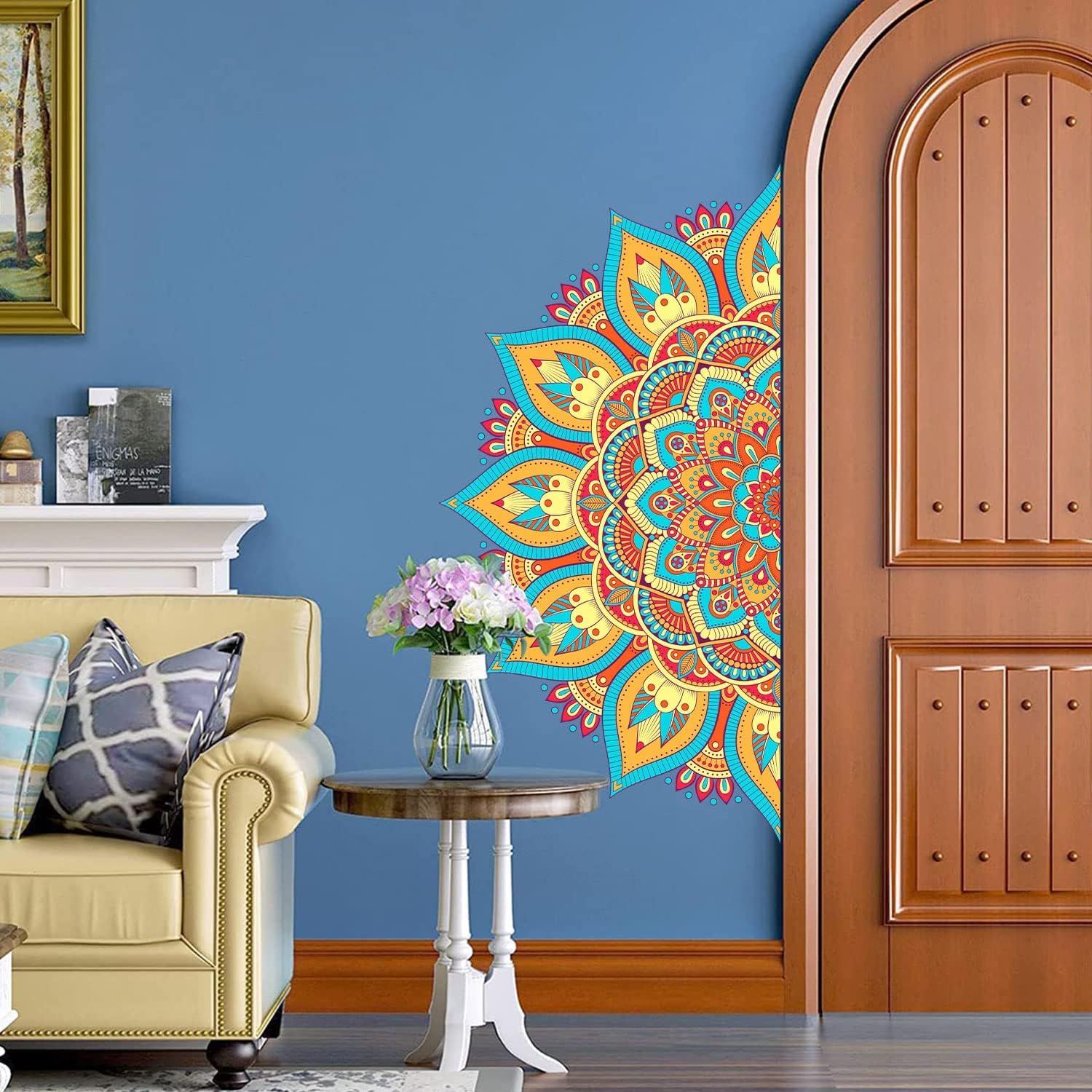 PICASSO SIGNAGE Large Half Mandala Boho Flower | Wall Sticker Colorful Floral Decal | for Bedroom Living Room Yoga Space Headboard Sofa and Home Décor 1