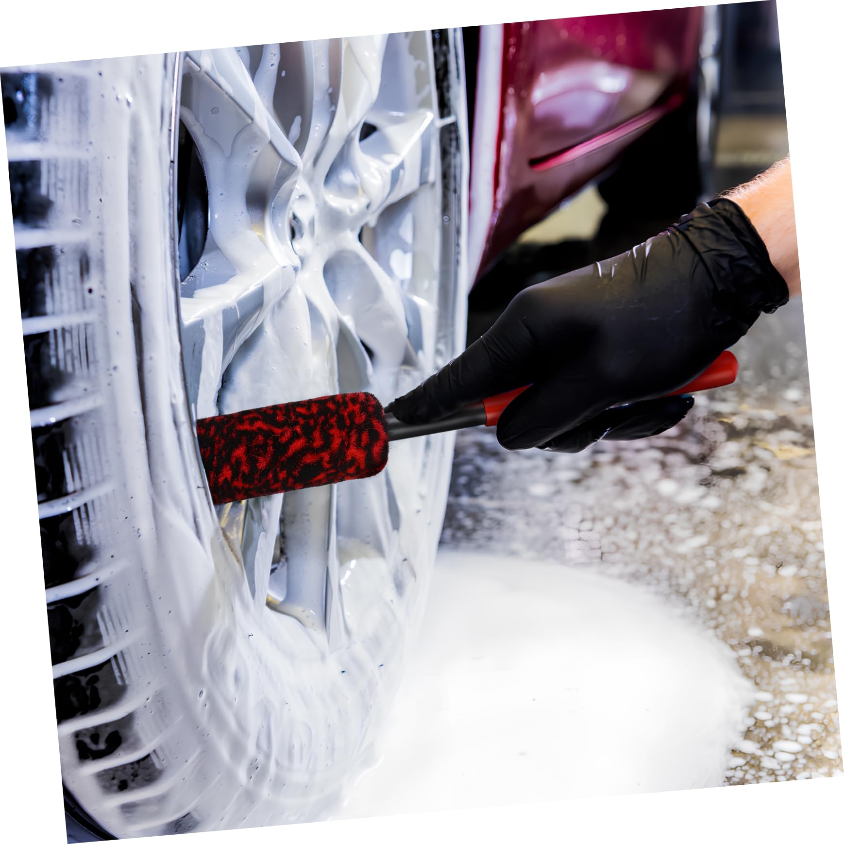 MAGICLULU 3 Series Cepillo De Limpieza De Neumáticos Automóvil Largo Lavar Cepillo para Neumáticos Cepillo De Lavado De Coche Cepillo De Rueda para Detallar Autos Lana Rojo 3 Piezas*3
