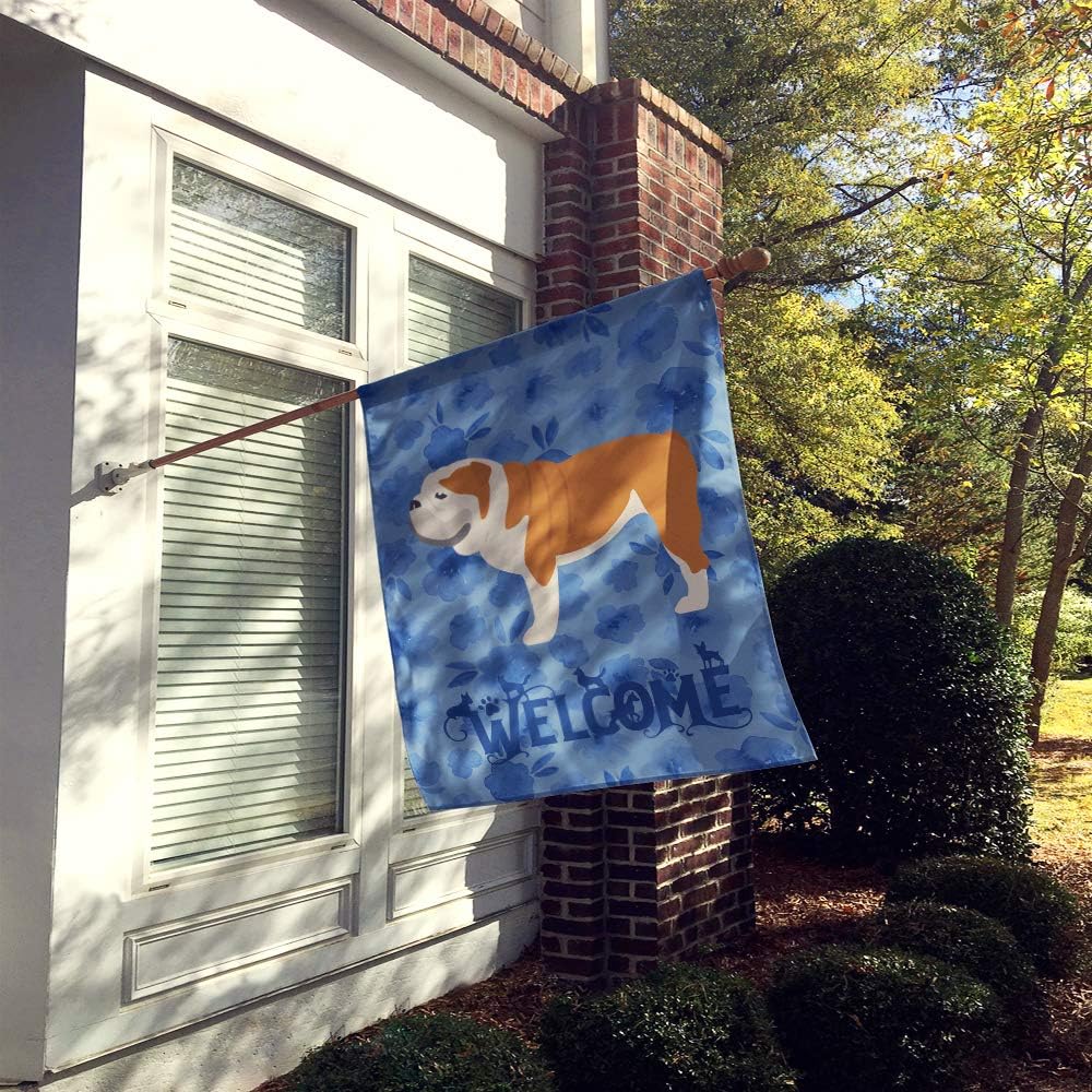 Caroline's Treasures CK6189CHF English Bulldog Welcome House Flag Large Porch Sleeve Pole Decorative Outside Yard Banner Artwork Wall Hanging, Polyester, House Size, Multicolor