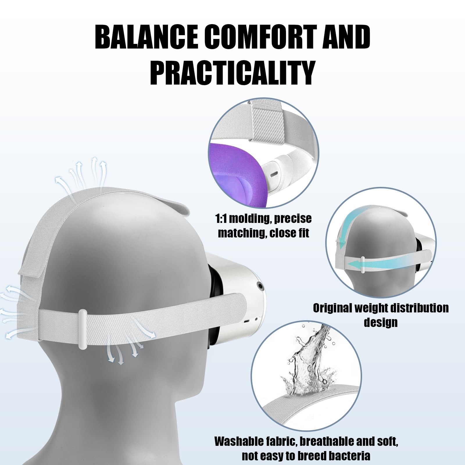 Fascia per la Testa per Oculus Quest 2 Visore, Regolabile Cinturino di Ricambio Head Strap Parti di Accessori Visore VR Compatibile con Meta Quest 2