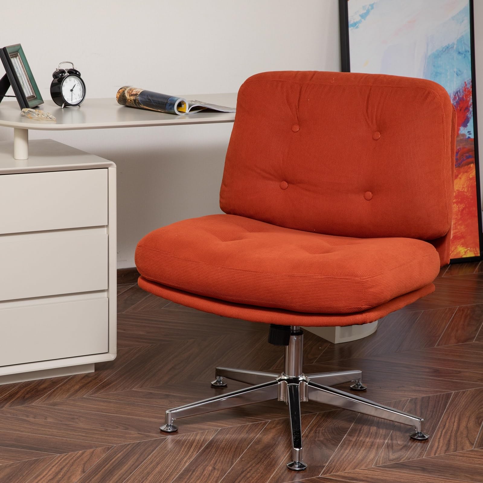 Okeysen Criss Cross Chair No Wheels, Height Adjustable Armless Office Desk Chair, Swivel Accent Chairs, Wide Comfy Reading Chairs, Modern Cross Legged Sitting Chair for Living Room, Bedroom