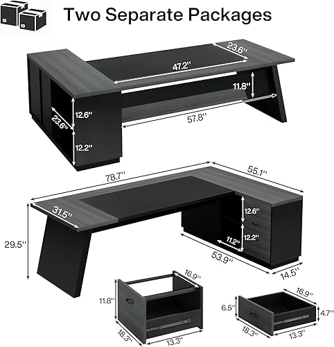 Miniatura 2 de Tribesigns Escritorio ejecutivo en forma de L de 78 pulgadas, escritorio de oficina grande y moderno con cajones y archivador lateral, muebles de