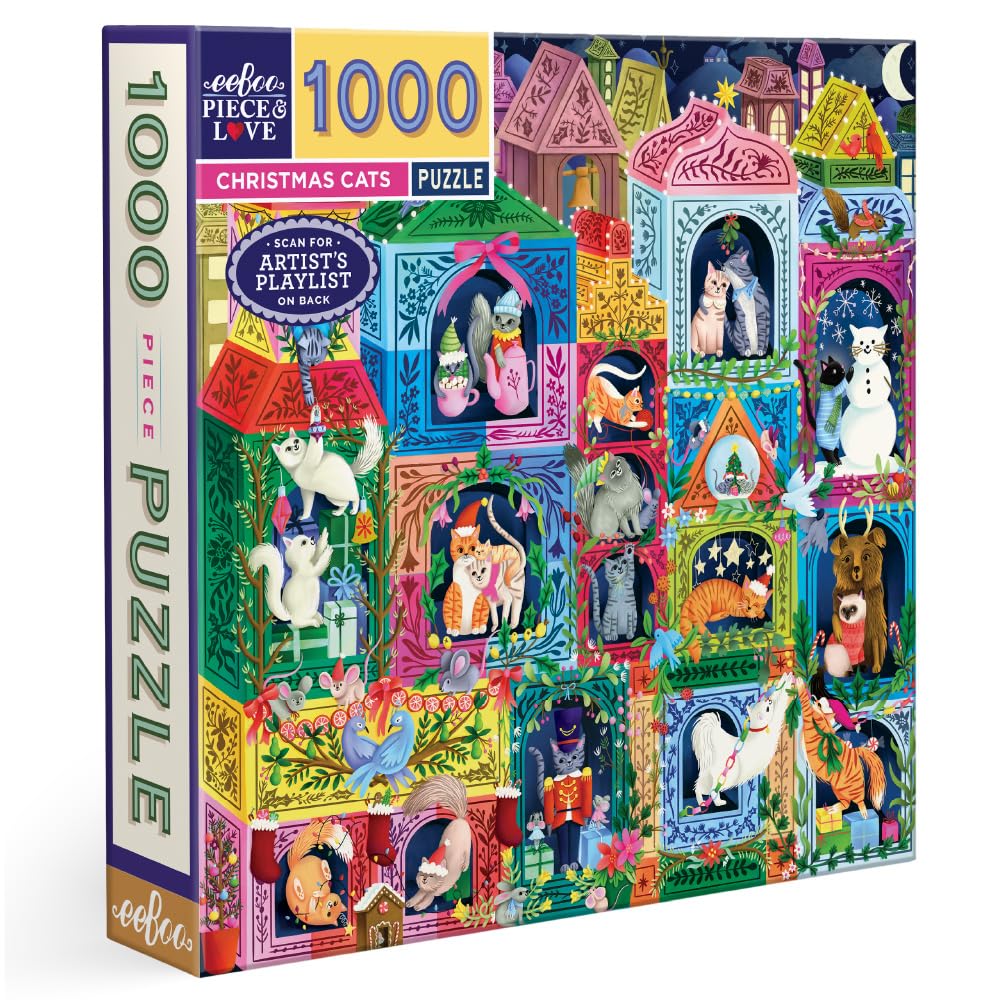 eeBoo Christmas Cats 1000 Piece Square Jigsaw Puzzle, 23" x 23" โ image 1
