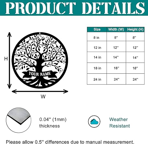 Miniatura 10 de Letrero de metal personalizado del árbol de la vida celta con luces LED de neón, placa de pared con nombre personalizado para exteriores e