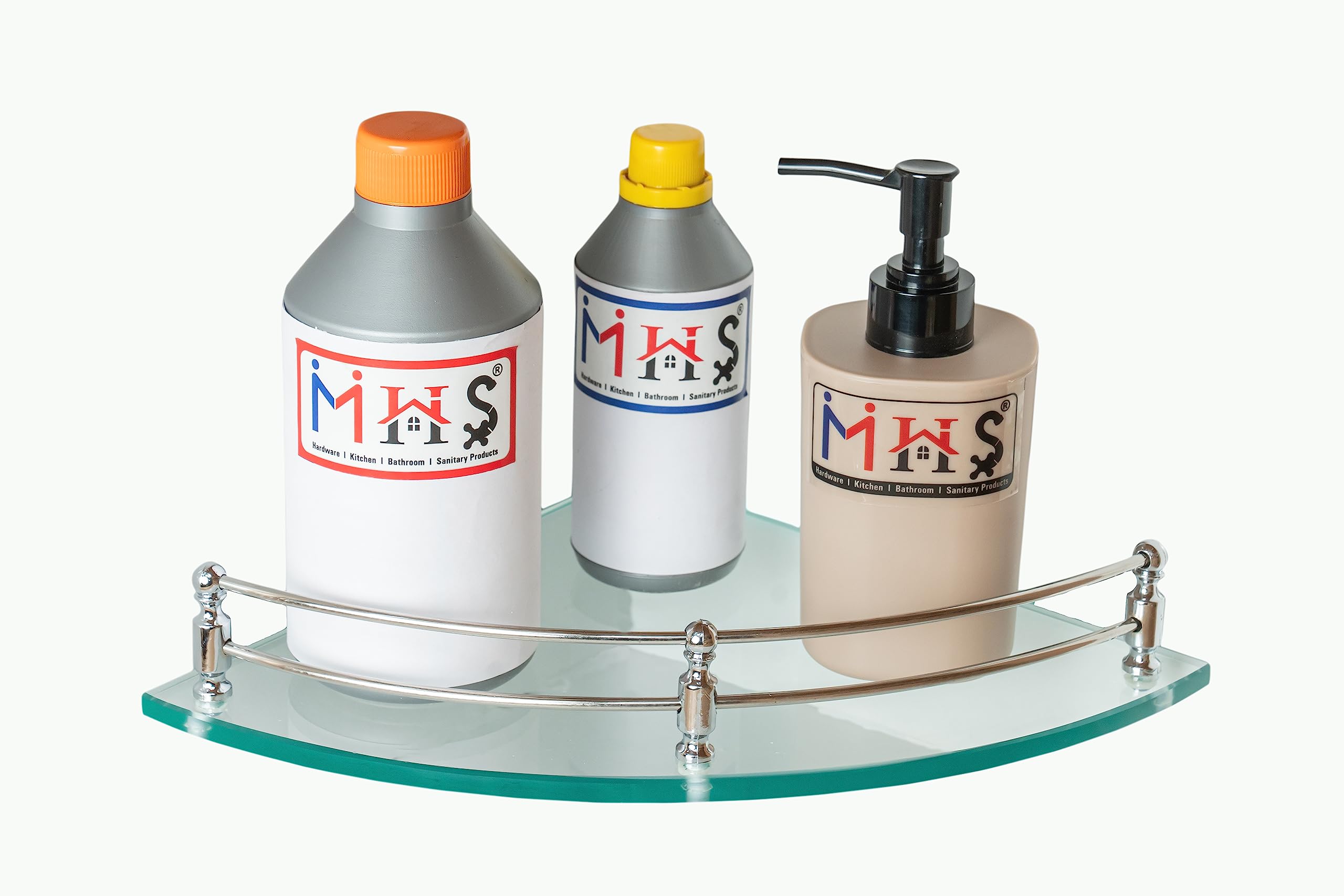 MHS Glass Corner Shelf - Multipurpose Kitchen & Bathroom Wall Storage with Heavy Duty Brass Brackets, Screws, and Wall Plug Decorative Shapes & Colors Available (Round Clear 9X9 Inch, Pack of 1)-image-23