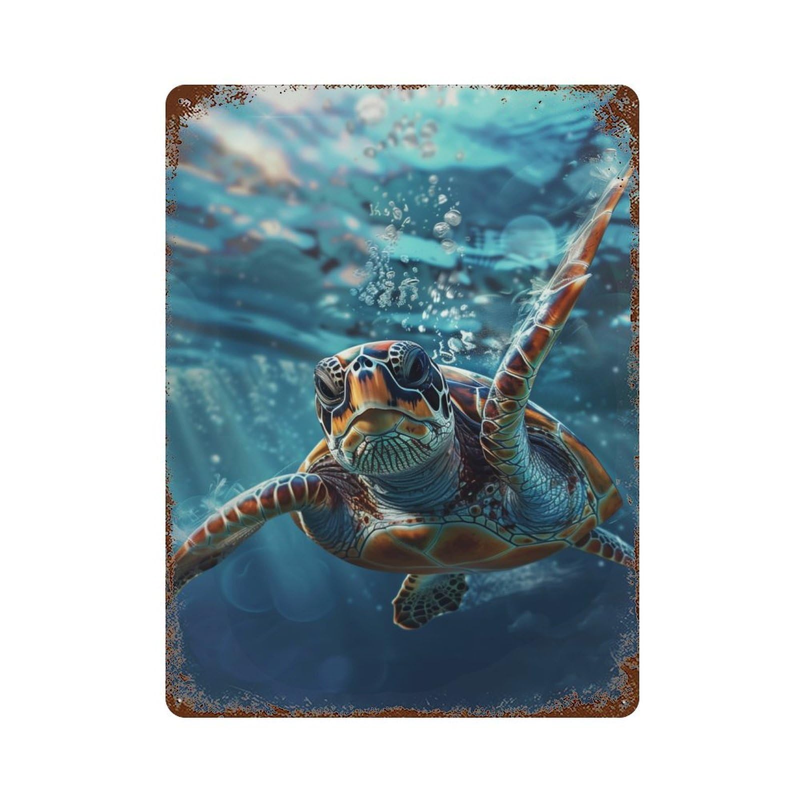 Garage Style Turtle Blue Water Nature Vintage Rust Metal Sign 15.7"x11.8", Shabby Chic Decor for Bar And Workshop