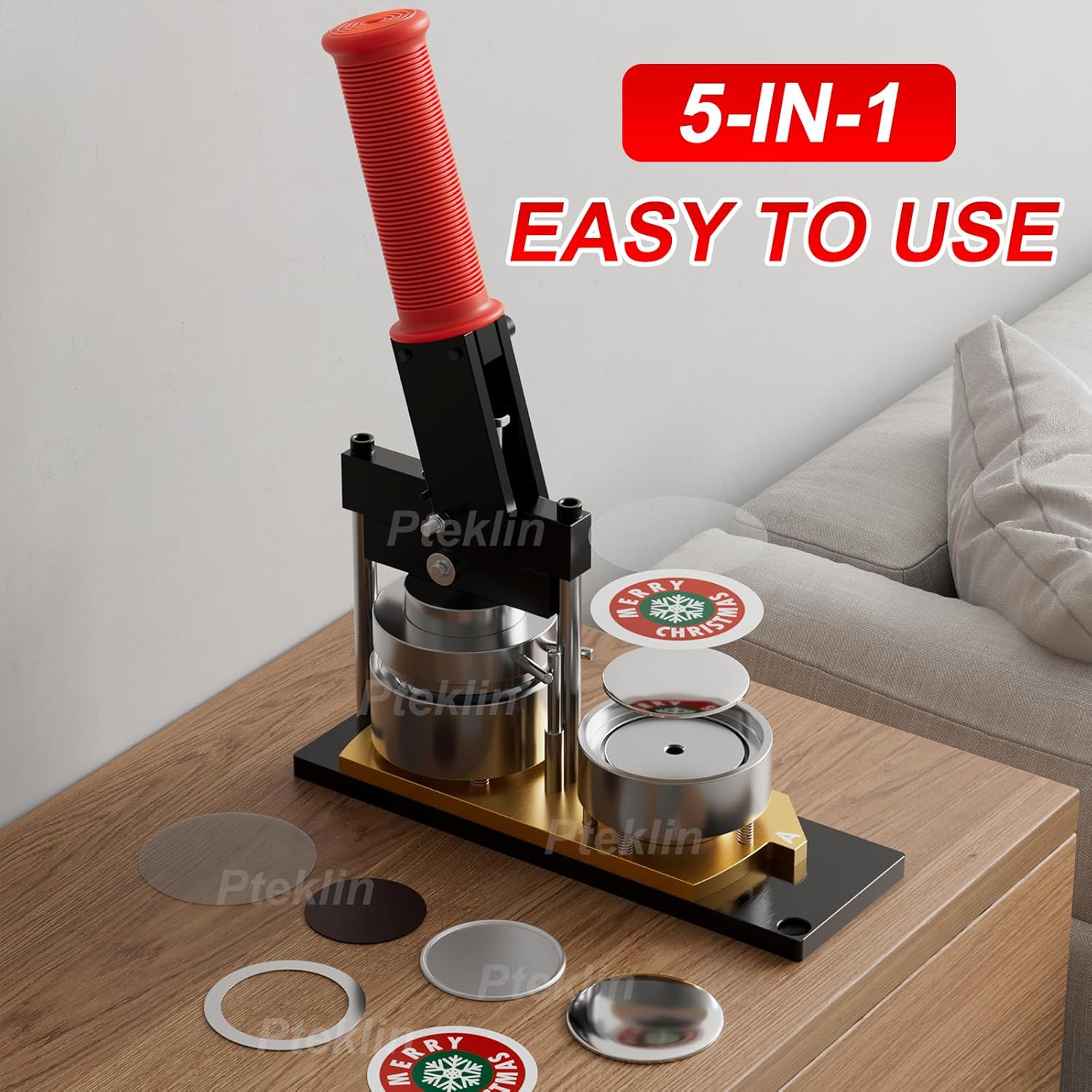 5-IN-1Button Maker Machine 2.28in(58mm) Magnet Maker Machine, 1 Press Machine+1 Paper Cutter+100 Sets Badge Materials