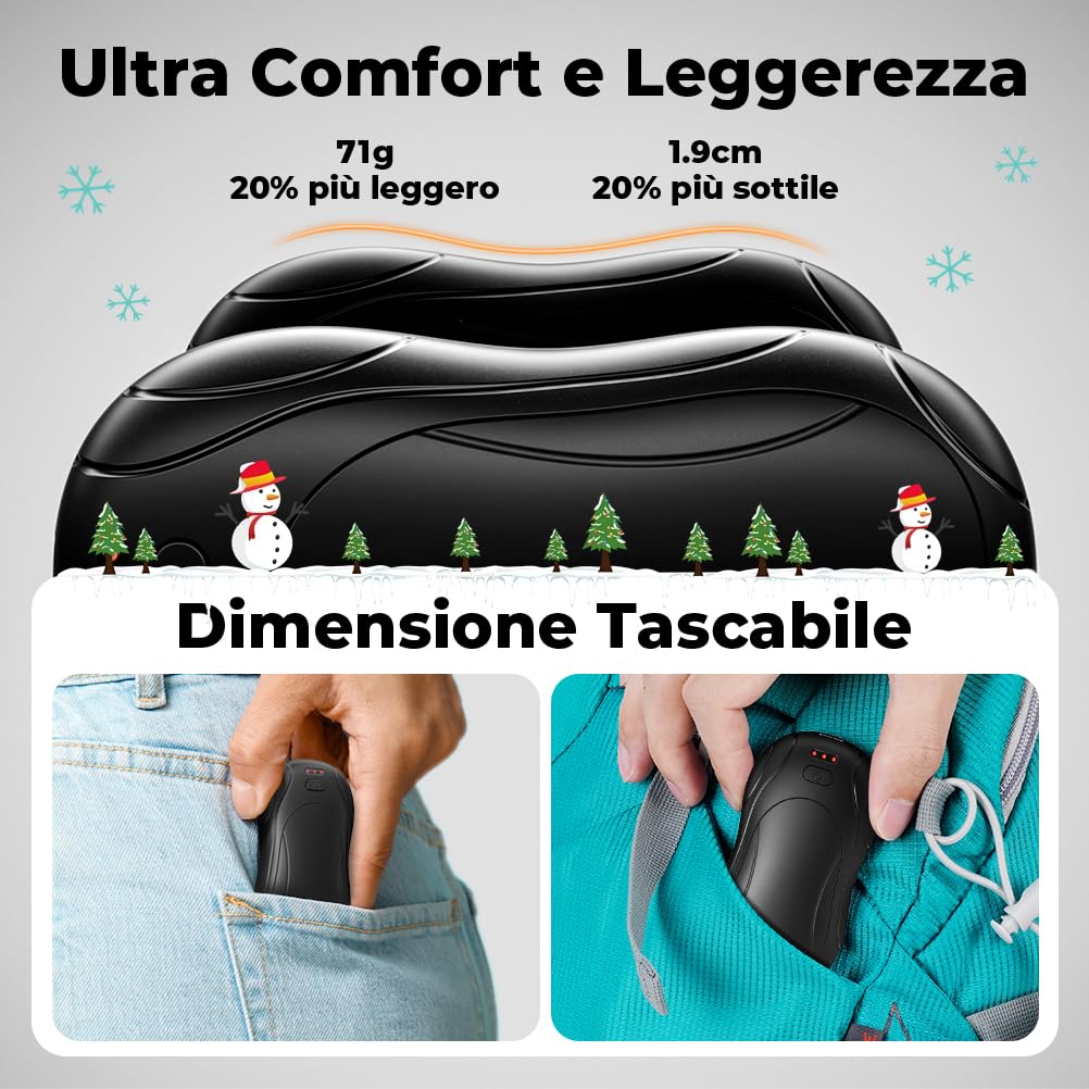 VOSFEEL Scaldamani Elettrico 2 Pack, Scaldamani Ricaricabile Portatile 23H, Riscaldamento a 3 Livelli, Scalda Mani Tascabili, Adatto per Esterno, Golf, Campeggio