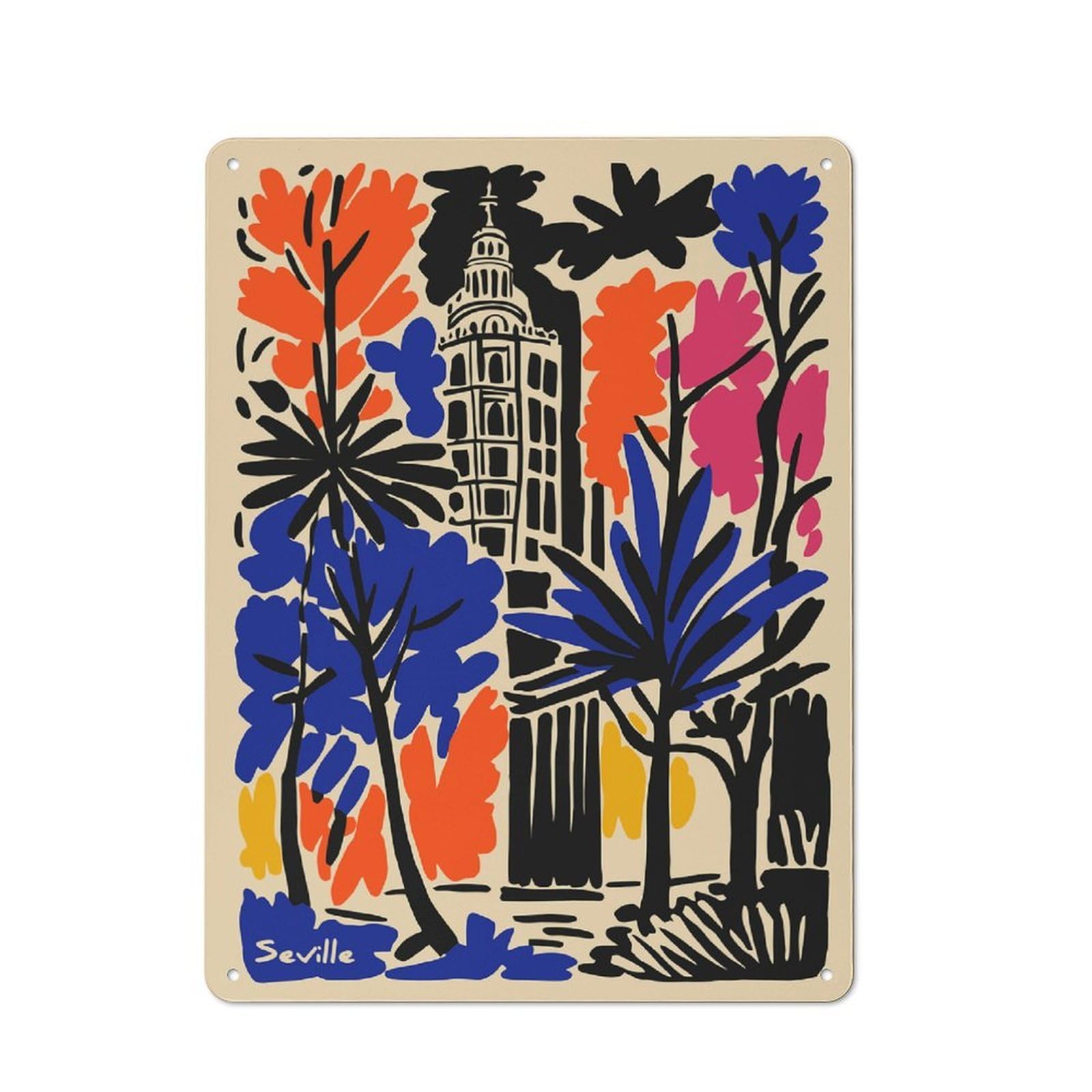 Junmoney Style-6 Vintage Seville Cityscape With Trees And Tower Garden Room Metal Sign 40X30cm, Porch Wall Decor For Conservatory, Home Bar Or Utility Room
