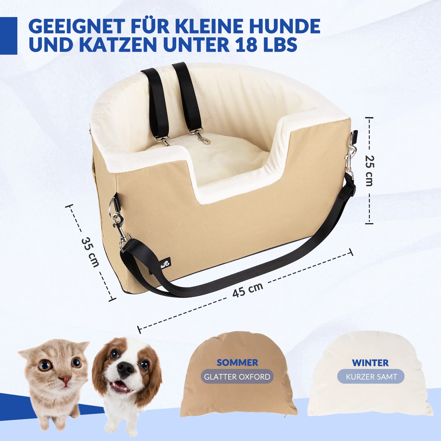 Hunde-Autositz Für Kleine Hunde Bis 18 Kg – Booster Mit Memory-Schaum & Waschbarem Bezug