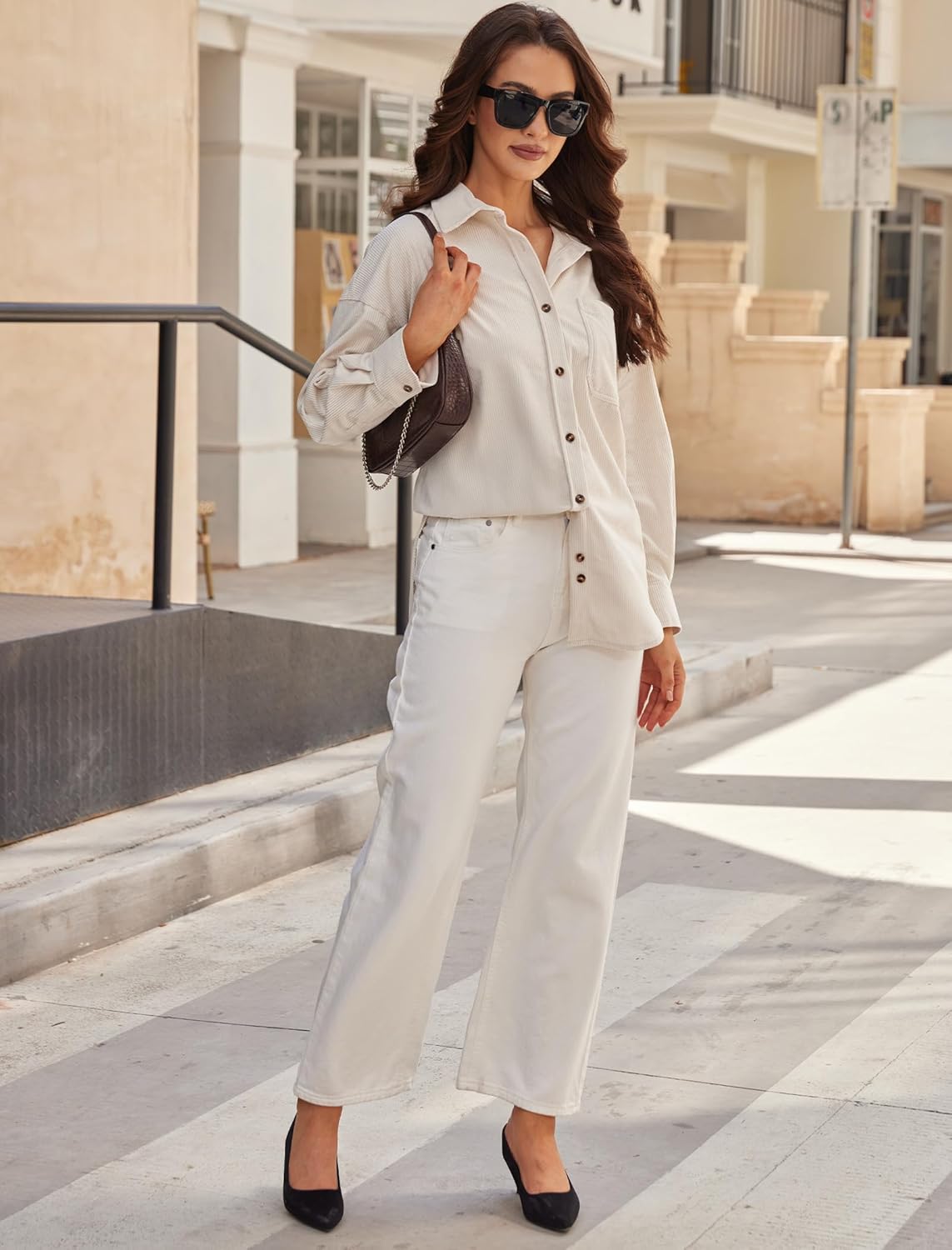 SEMARO Womens Casual Long Sleeve Button Down Shirts Corduroy Oversized Boyfriend Blouse V Neck Loose Jacket Tops - Image 3