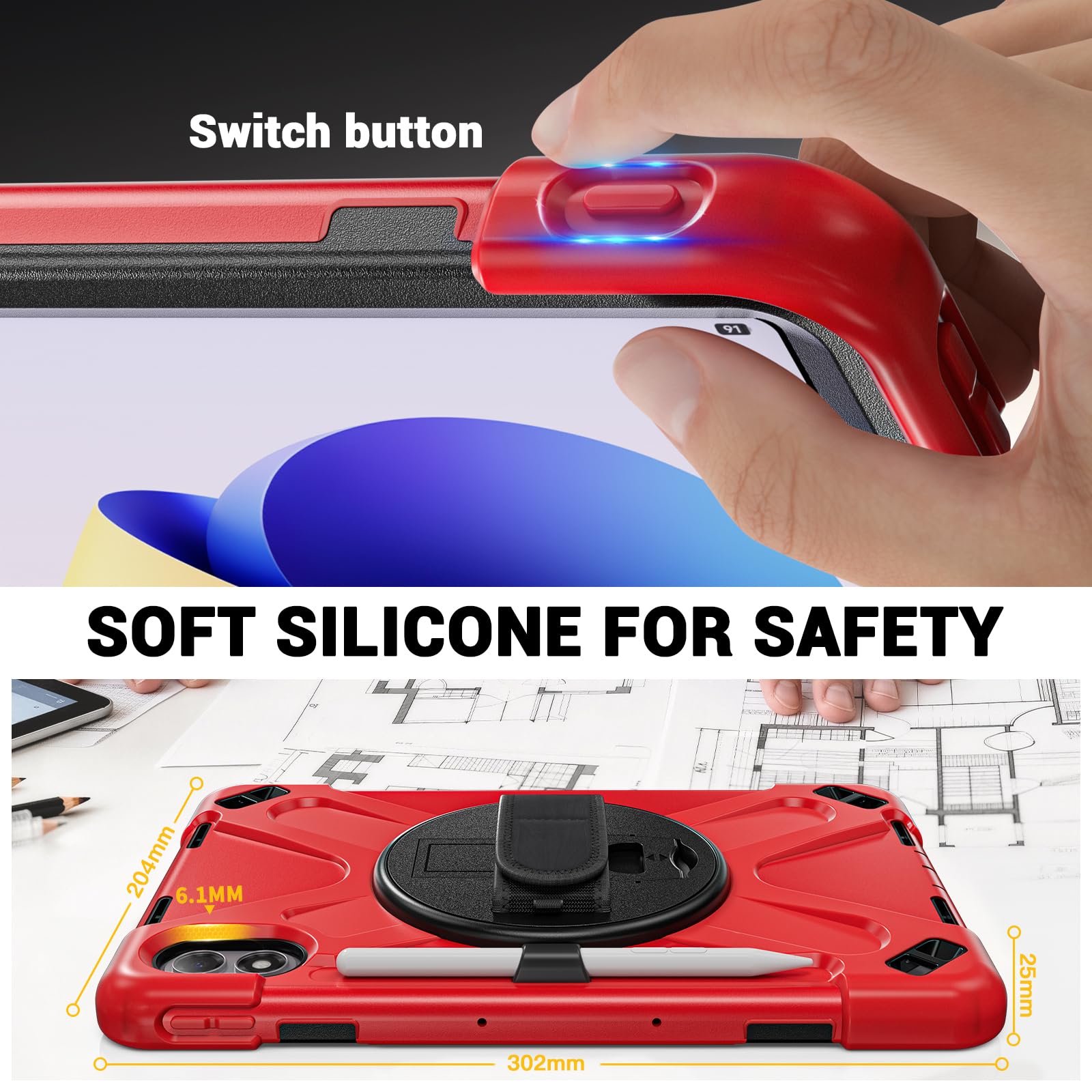 Custodia Protettiva Per Xiaomi Redmi Pad 2 Pro 12,1” (2025) – Antiurto A 3 Strati Con Cavalletto E Cinghia Da Polso - 3
