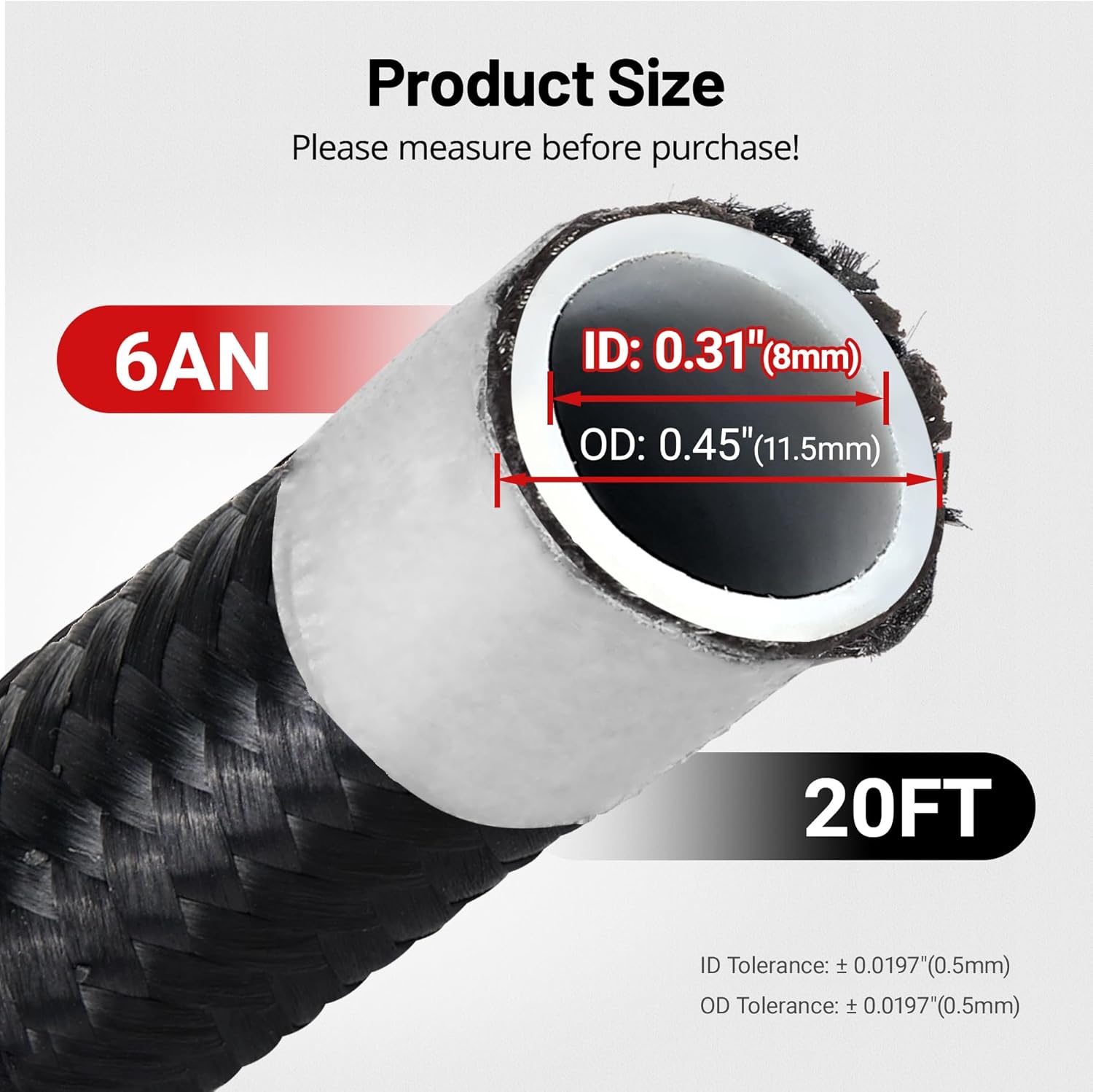 EVIL ENERGY 6AN PTFE Fuel Hose Line, AN6 Fuel Line E85 Nylon Braided 20FT Black 5/16 Inch ID - Image 3