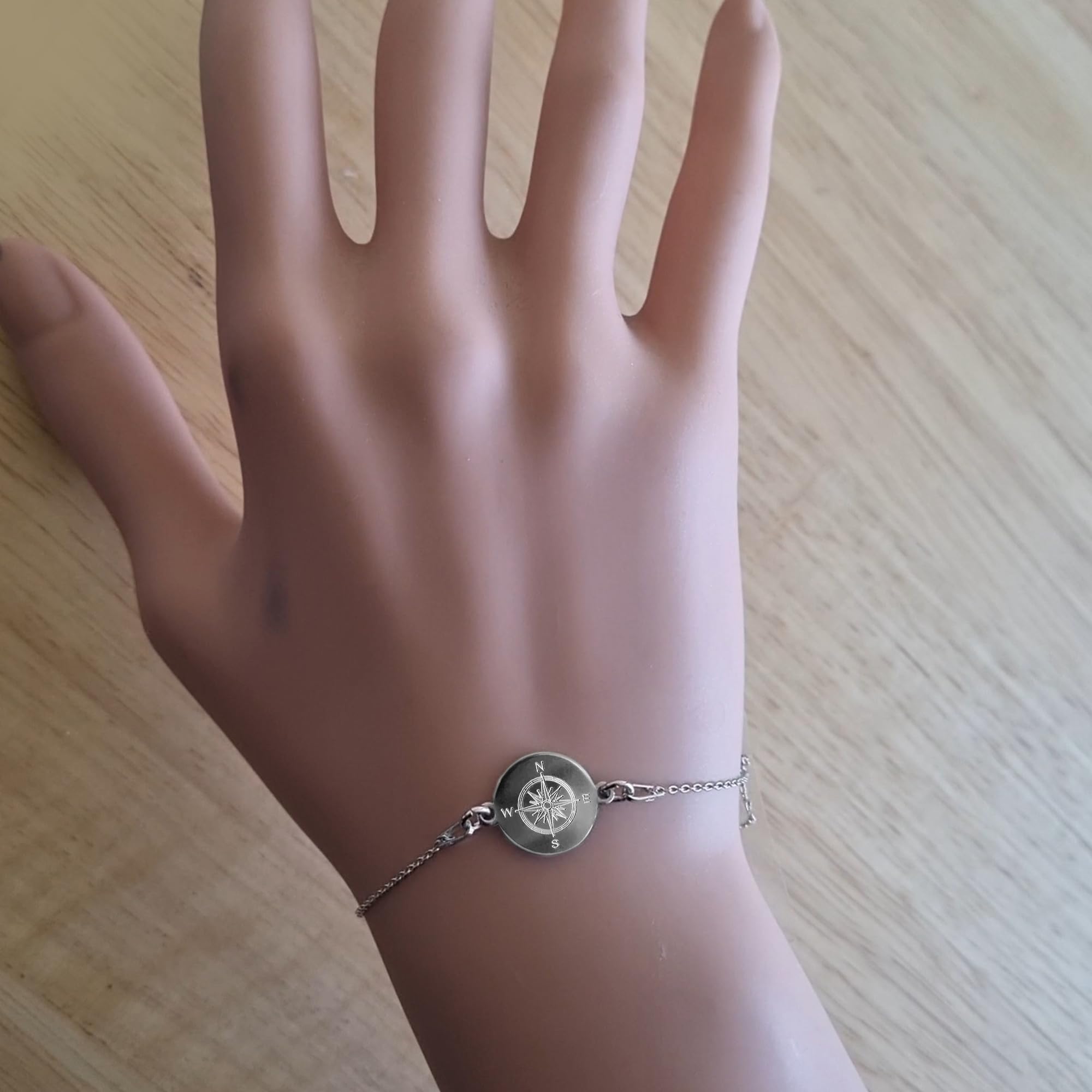 Kompass Armband mit Gravur, 925 Silber oder vergoldet