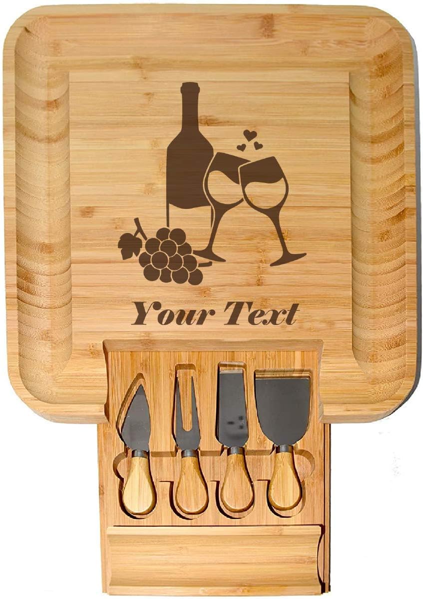 Personalized/Custom Wine Design Cheese Board with Knife Set - Perfect Corporate, Wedding, Closing, Realtor, Birthday, Housewarming, Anniversary, Couple Gift - Gift for Dad/Mom (03)