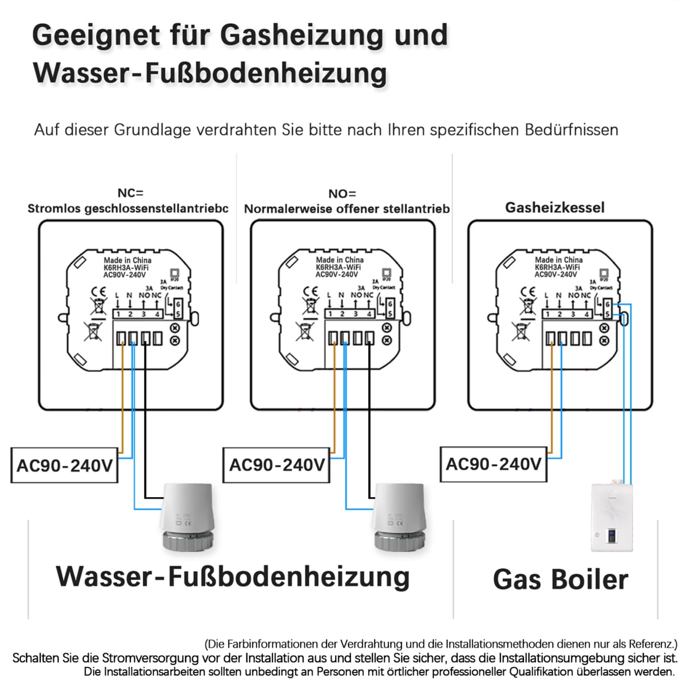 WiFi Thermostat Fussbodenheizung Für Wasser Fußbodenheizung, Programmierbar Raumthermostat, Thermostate Heizung kompatibel mit Alexa, Google Home, Tuya, 230V Weiß