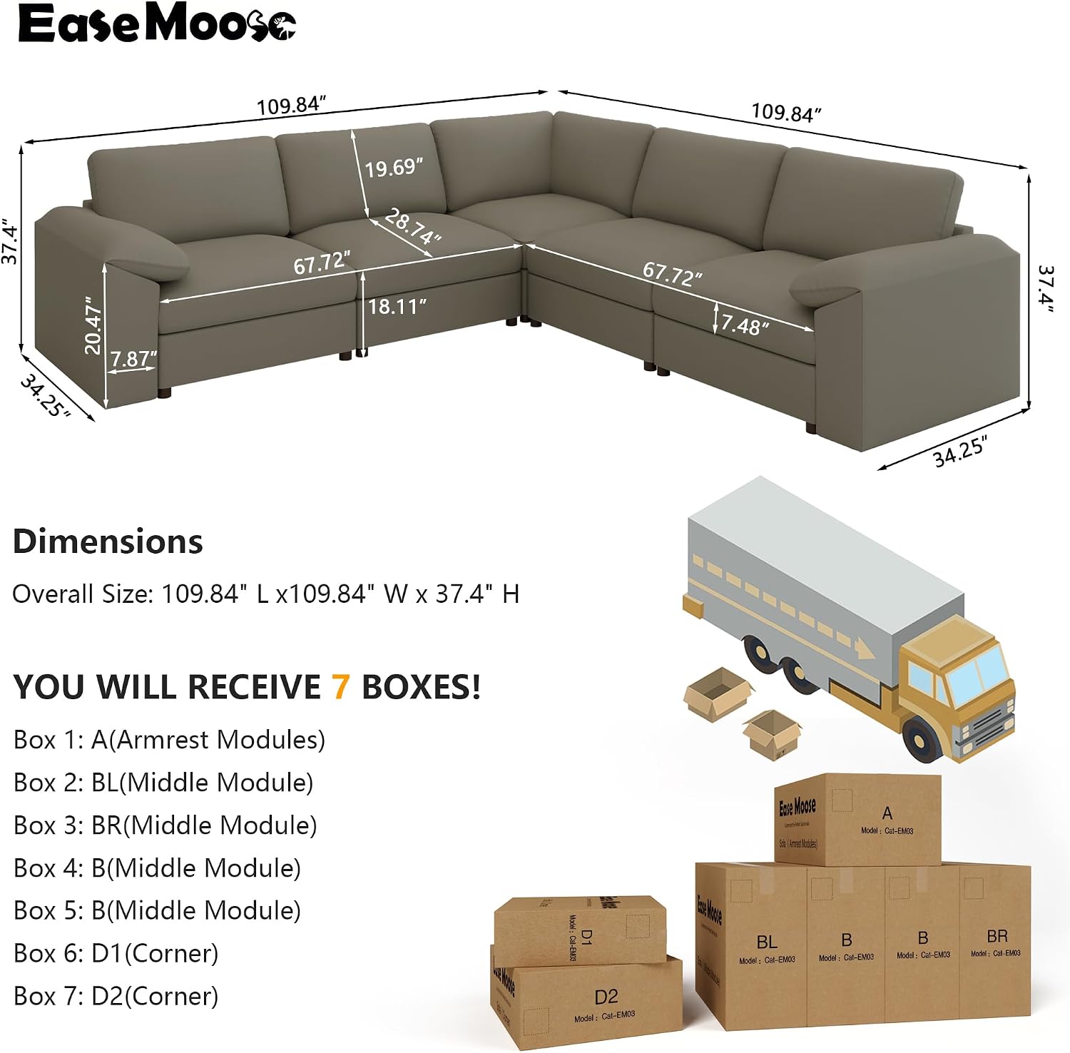 EASE MOOSE Oversized Corner Modular Sectional Sofa, Faux Leather Sectional Sofa with Deep Seat, Scratch Resistant Faux Leather Material, Extra Large L Shaped Couch, Light Grey