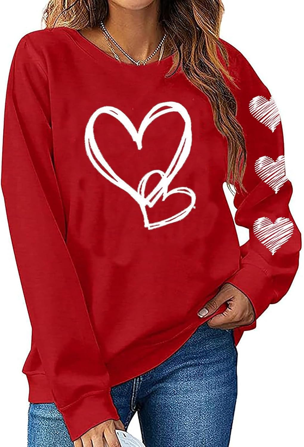 Women Valentine Crewneck Sweatshirts Love Heart Sweatshirt Casual Cute Valentines Gift Long Sleeve Sweatshirt