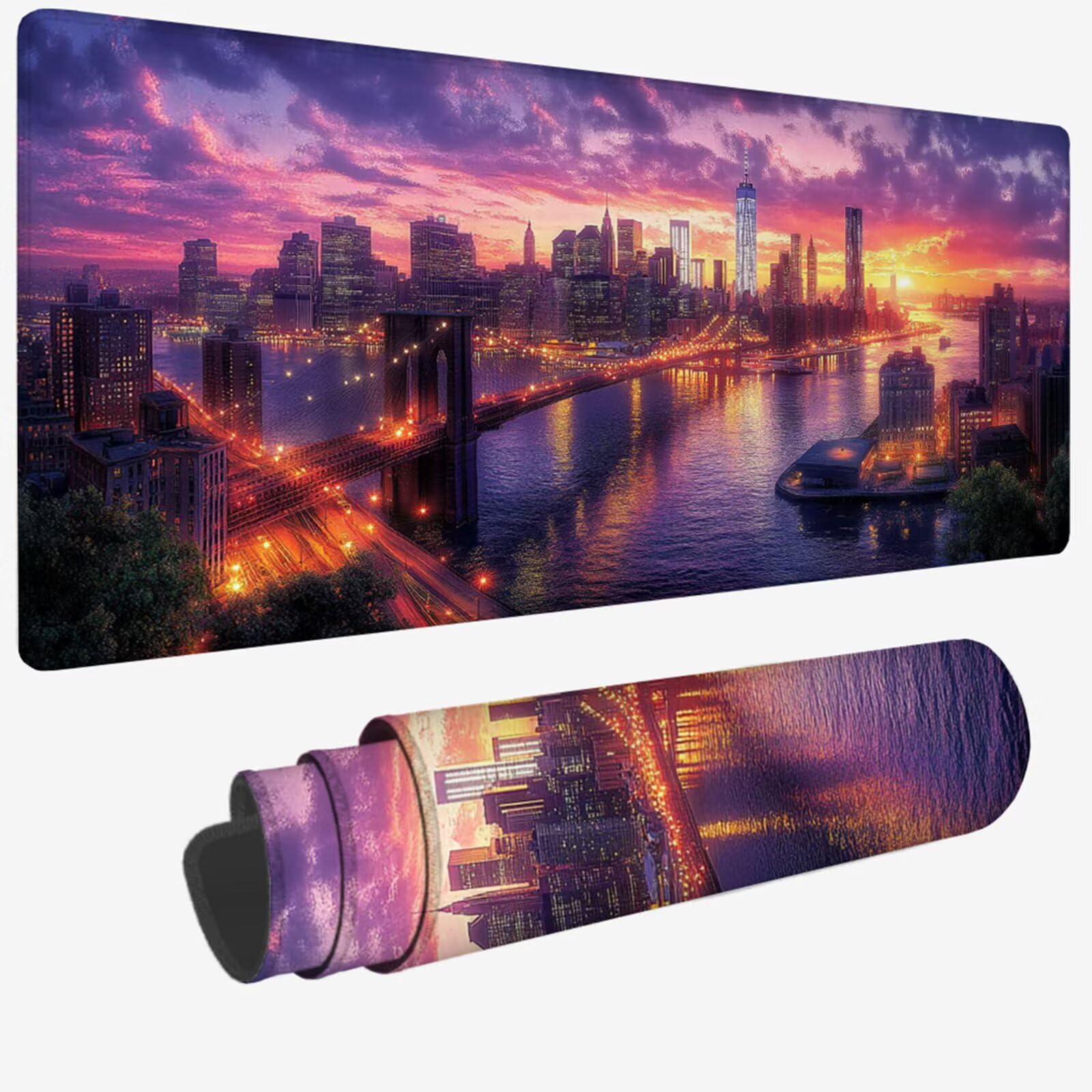 Podkładka pod mysz XXL 1400 x 600 x 3 mm, fioletowa podkładka pod mysz, duża miejska podkładka pod mysz z wodoodporną i antypoślizgową gumową podstawą, zmywalna mata na biurko do gier, akcesoria