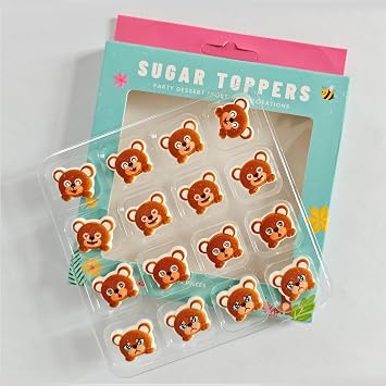 Edible 16 pieces Bear cake decorations, Bears cupcake toppers, perfect Icing Cookies decro for Valentines Day Birthday Halloween Thanksgiving Christmas party Team Dinner