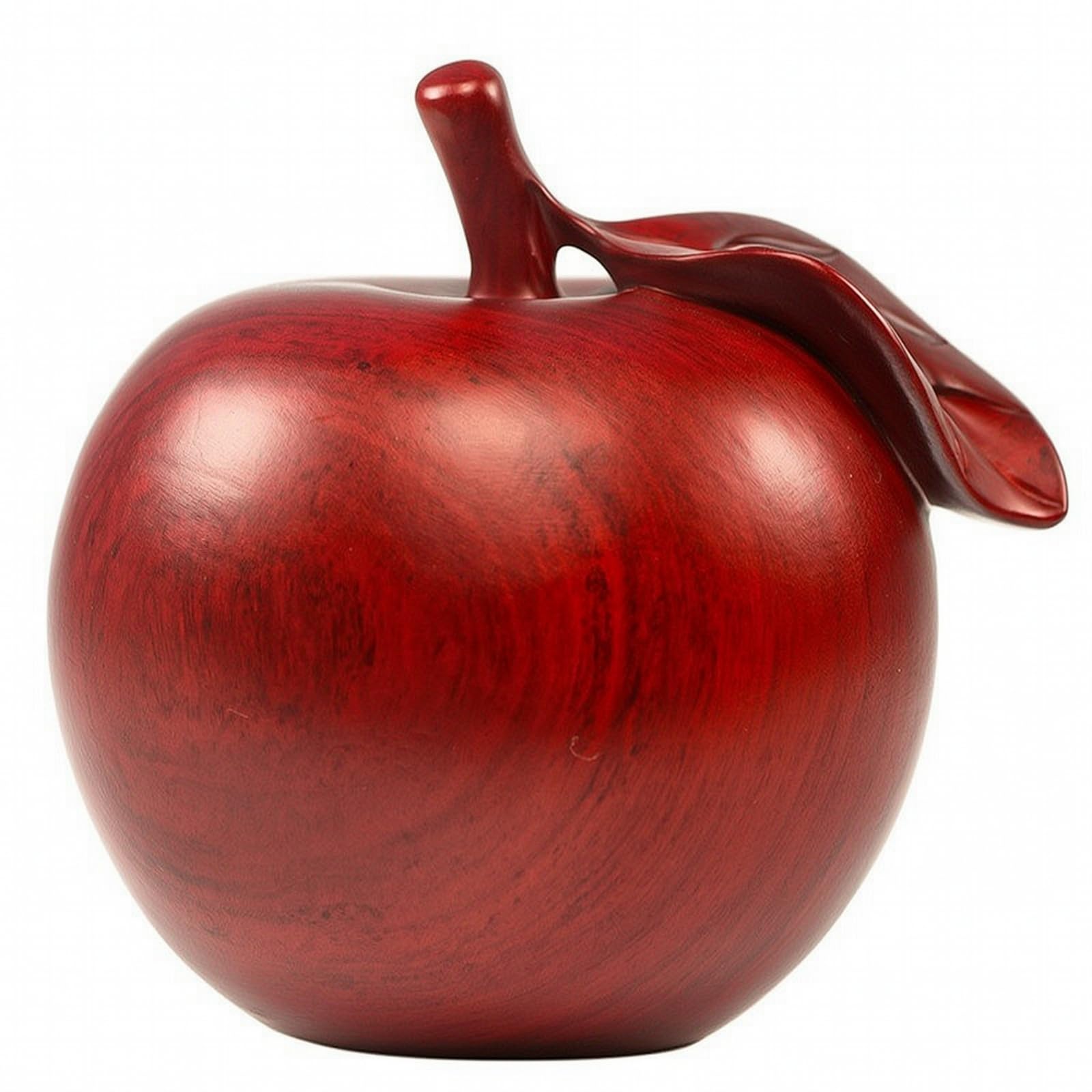 Lebendig -Apfel | Handgeschnitzt, Apfel mit Blatt, Glänzend, Ration, für Wohnzimmer, Büro, Schreibtisch, Rotes Birnbaumholz, 30CM