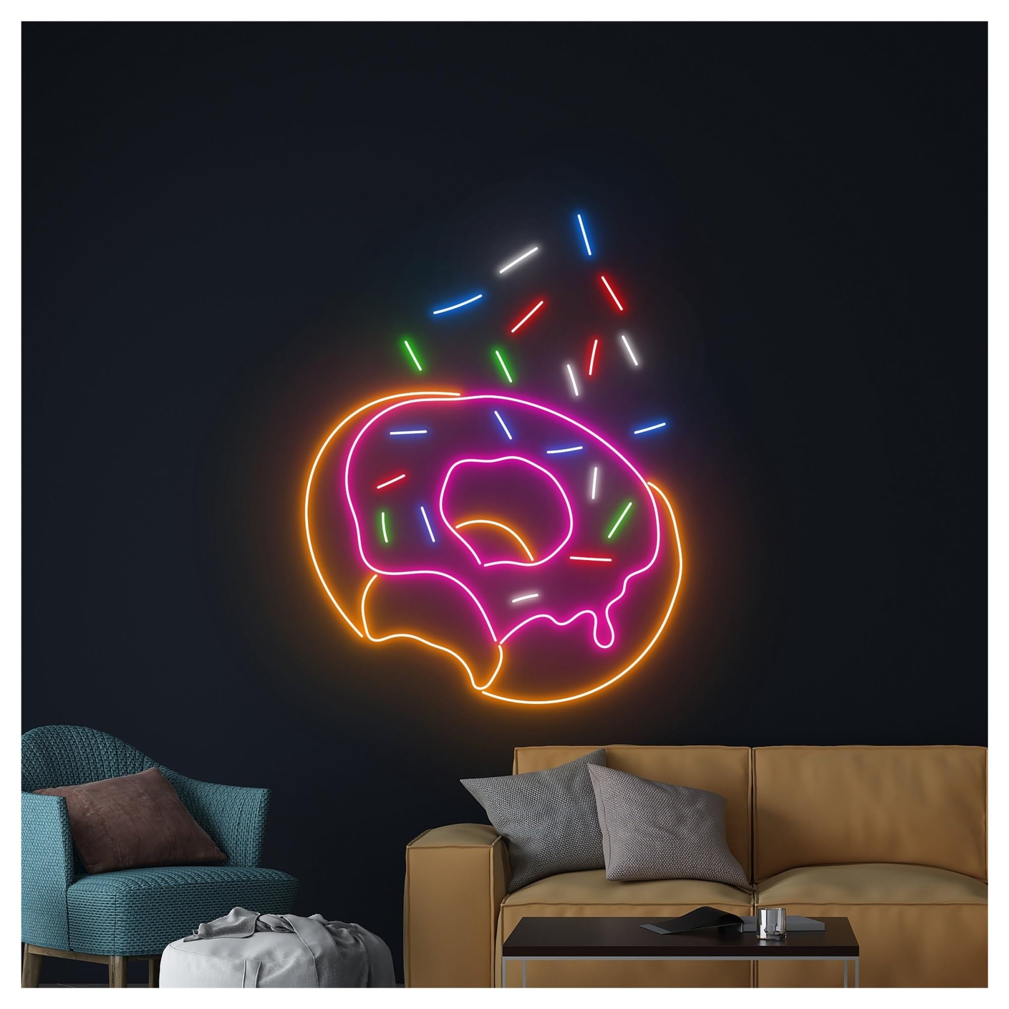 Decoración Lámparas Letrero De Neón Con Diseño De Donuts Espolvoreados Luz LED Regulable Para Postres Panaderías Repostería Cocinas Supermercados Decoración De Pared 63cm