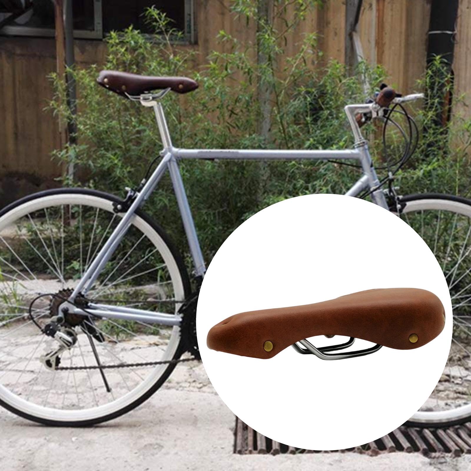 Sillín de Bicicleta Clásico de Estilo Vintage con Asiento Cómodo, Acolchado Ancho, Aspecto Retro con Remaches, Superficie de Cuero Sintético PU, Estru
