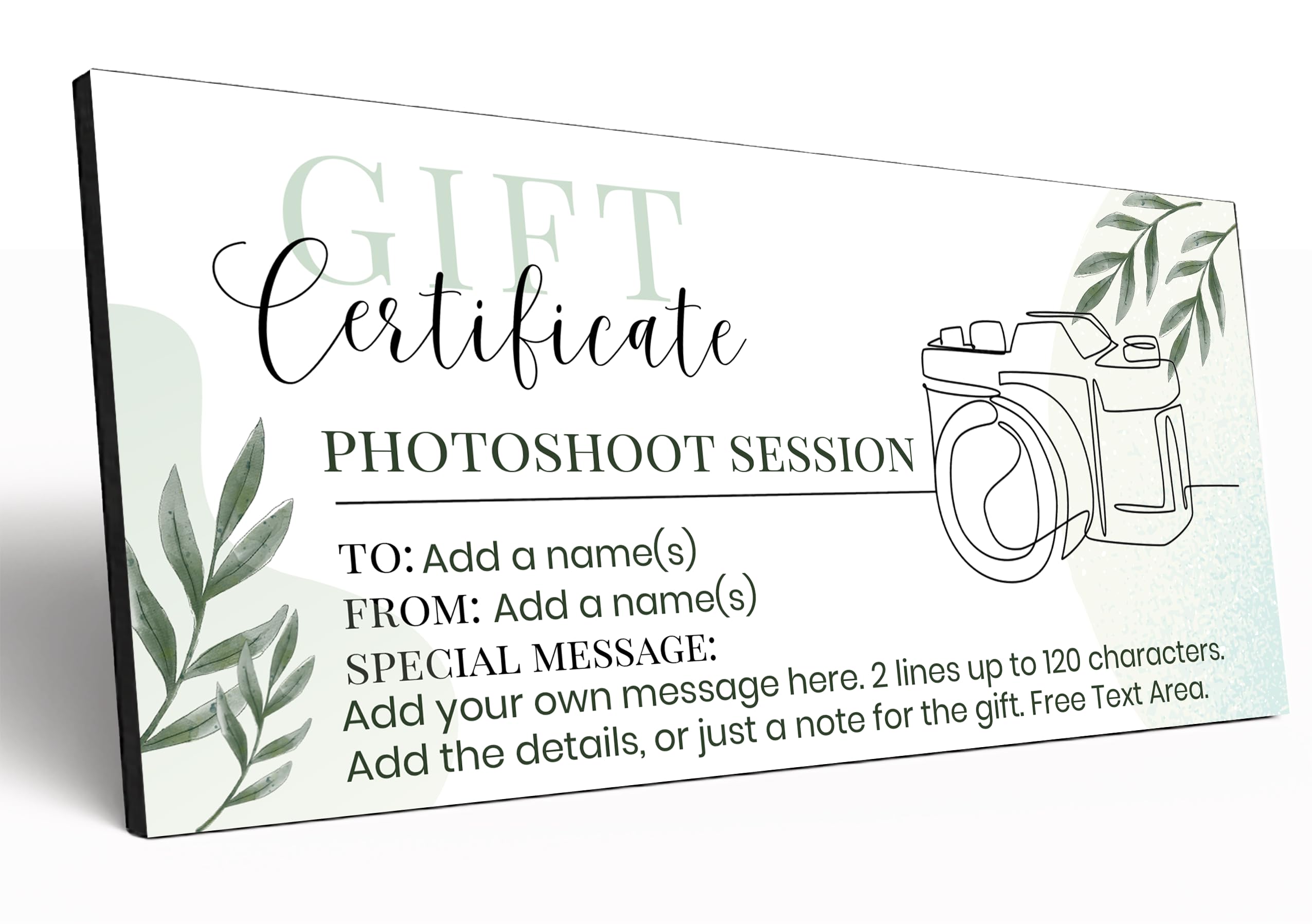 The Plum Penguin Customisable Gift Certificate 6mm MDF Personalised Gift Voucher Experience Event Gift Elegant Botanical Design (Photo Shoot)