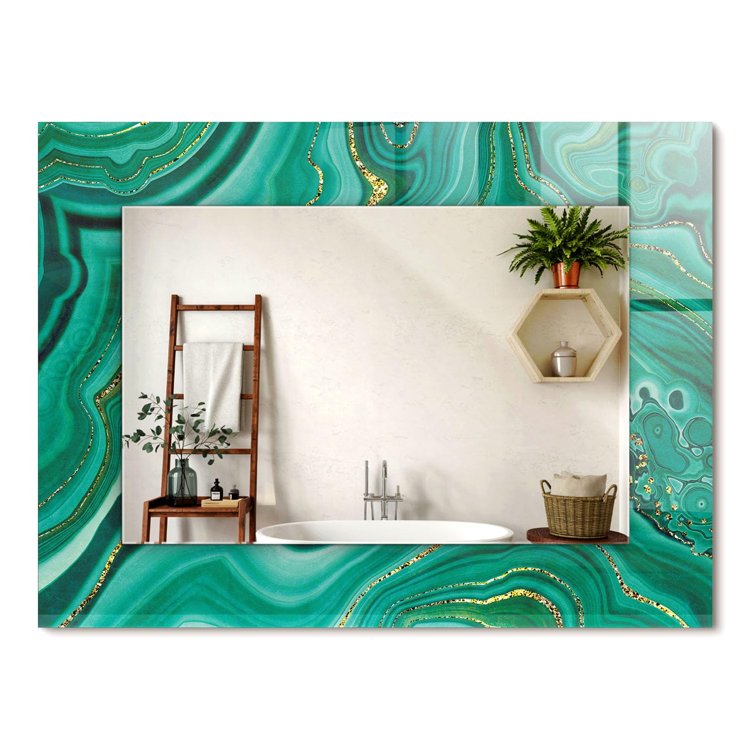 Miroir mural chic au cadre en verre imprimé avec texture abstraite verte 80x60