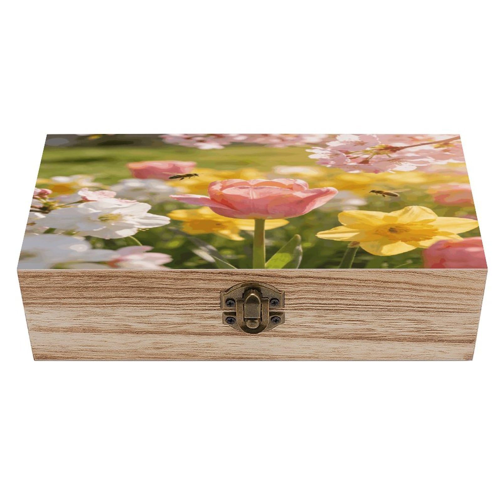 LZQPOEAS Spring Field Sweet Words Wooden Keepsake Box Wooden Storage Box Container with Hinged Lid Beautiful Wood Memory Box Decorative Jewelry Case for Crafts Art Hobbies & Trinket Storage