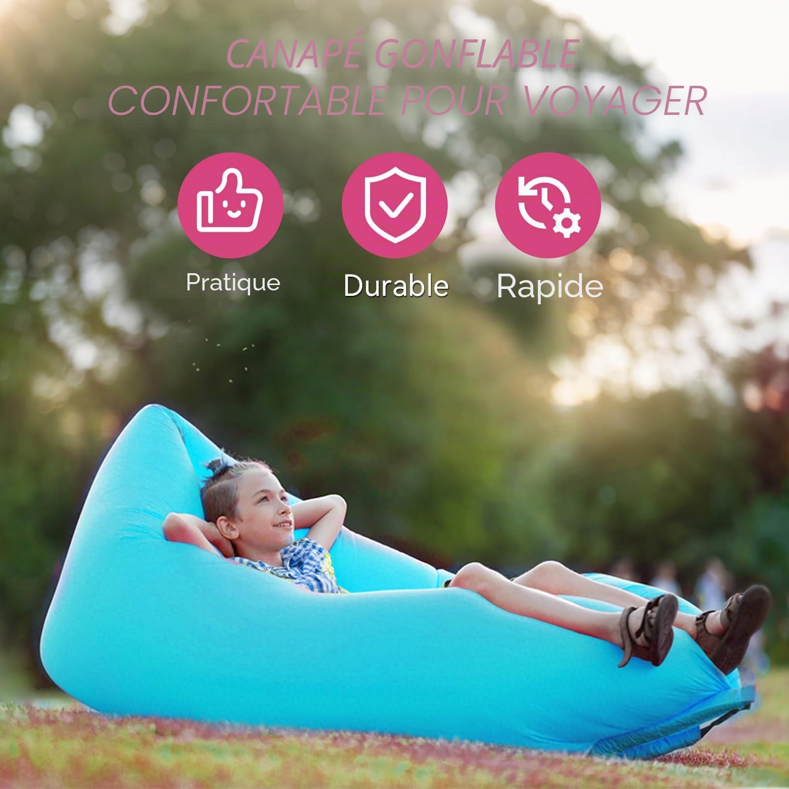plplaaoo Lit Gonflable, Canapé Gonflable pour Voyager, Chaise de Plage de Camping en Plein Air Transats Gonflables Matelas à Air Pliable Portable pour Fêtes de Plage Camping en Plein Air (Bleu)