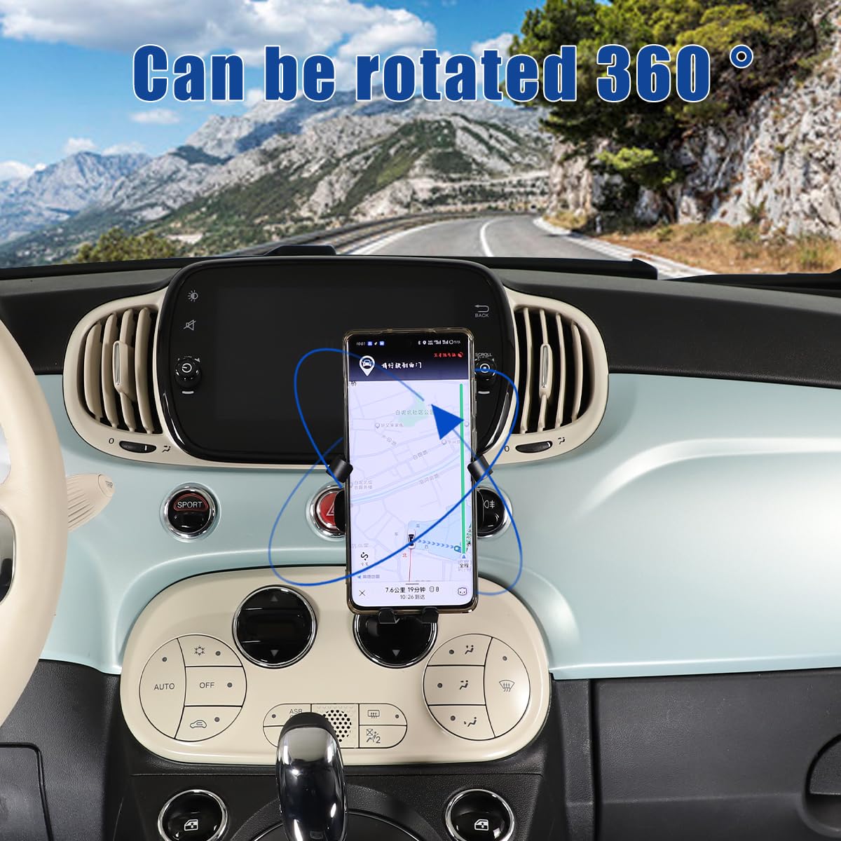 HAPPYHORSE Car Phone Mount Compatible with Fiat 500 2016-2023?Car Center Console Mobile Phone Bracket Phone Holder Phone Mount Mount with Self-Adhesive Base Accessories (Style B)